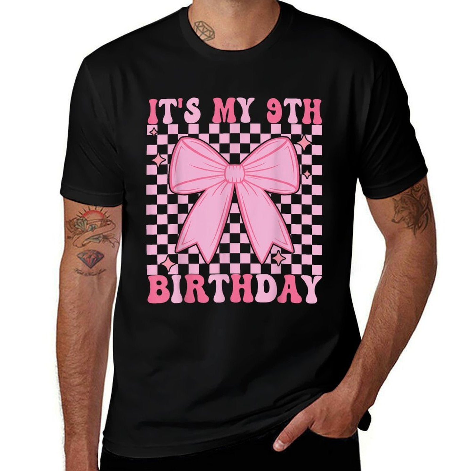9th Coquette Themed Birthday Nine Year Old Girl Bow  Cotton T-Shirt