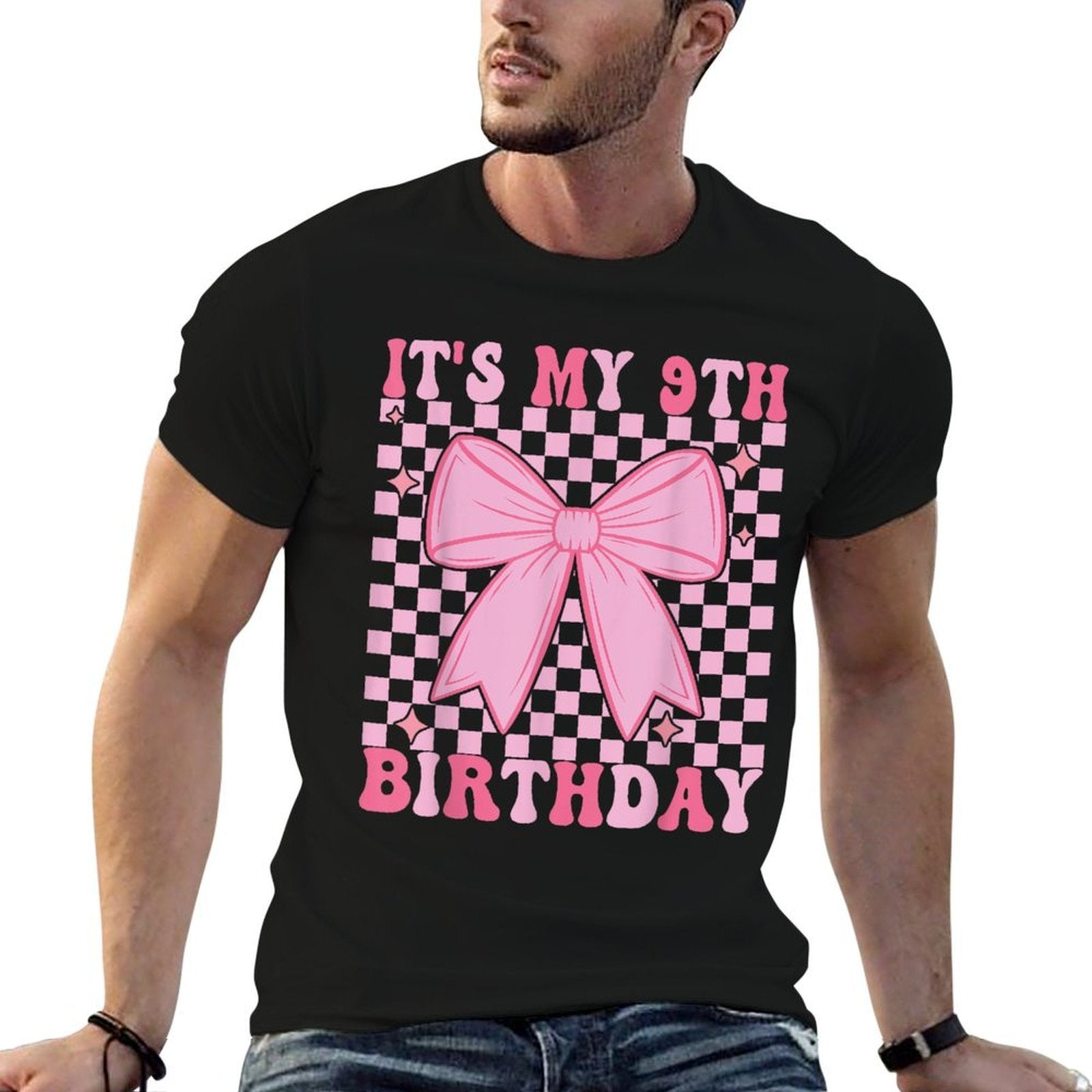 9th Coquette Themed Birthday Nine Year Old Girl Bow  Cotton T-Shirt