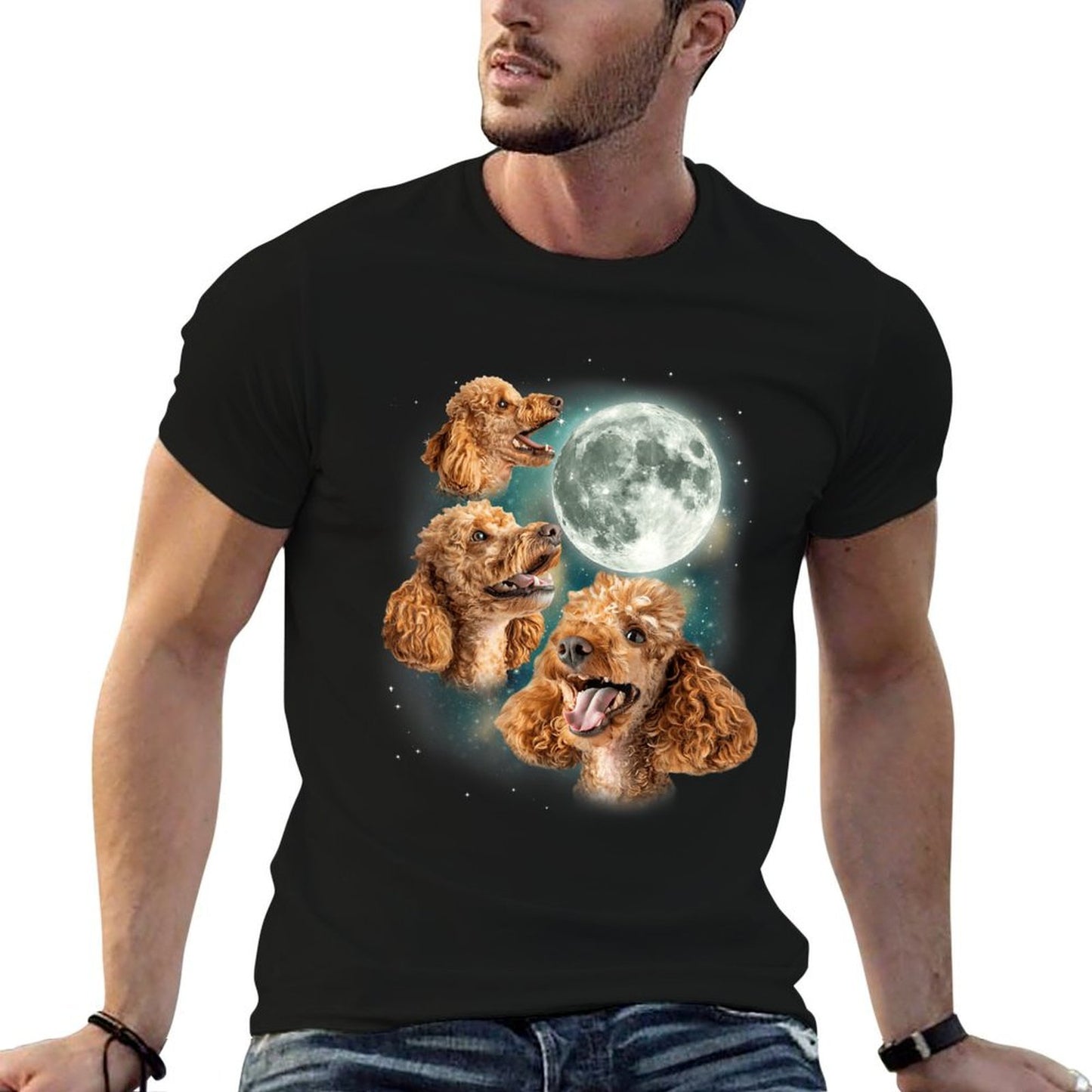 Three Poodle Moon  3 Curly Canines Howling Weird Funny Meme  Trendy Pattern T-Shirt
