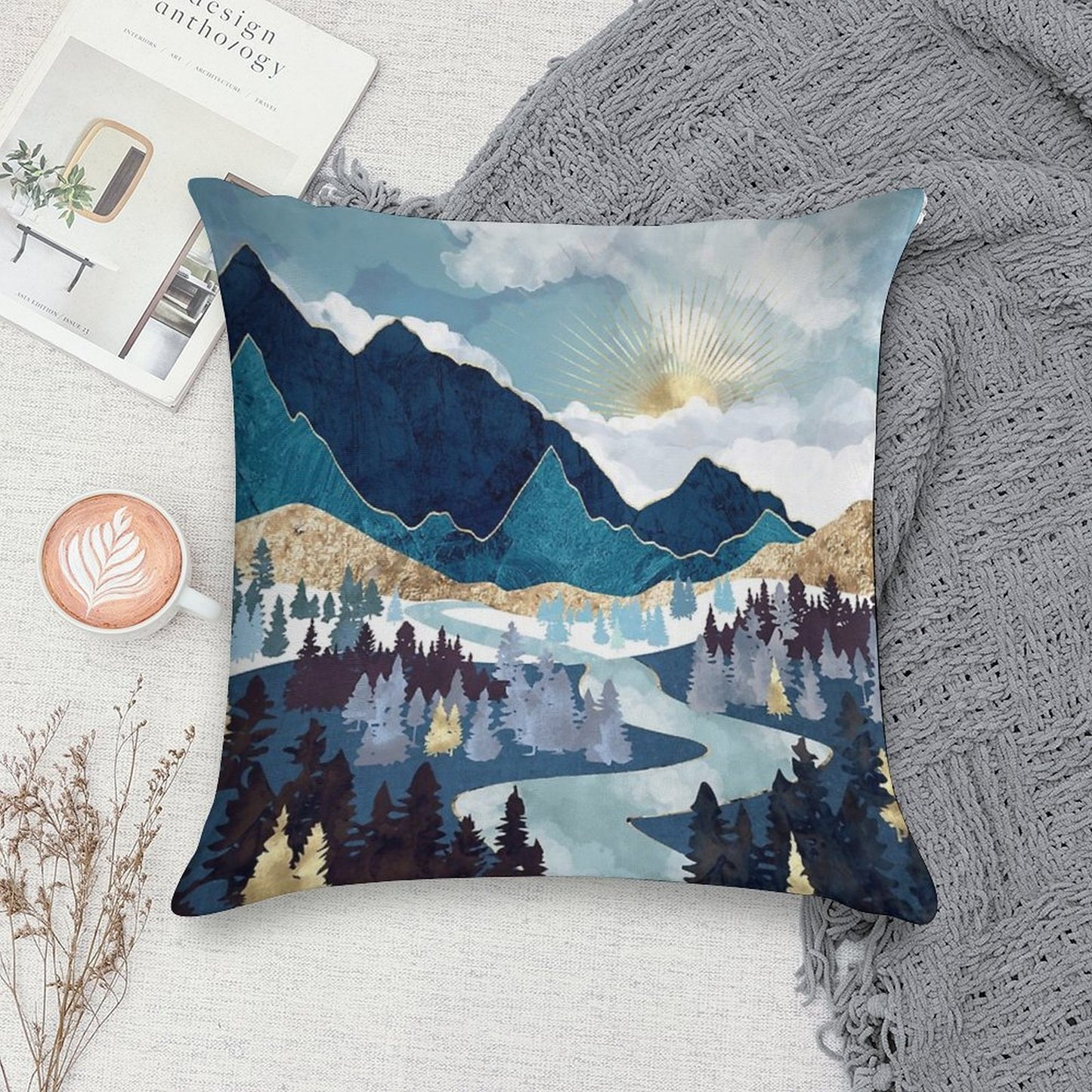 Valley Sunrise Soft Shrink-Resistant Throw Pillow