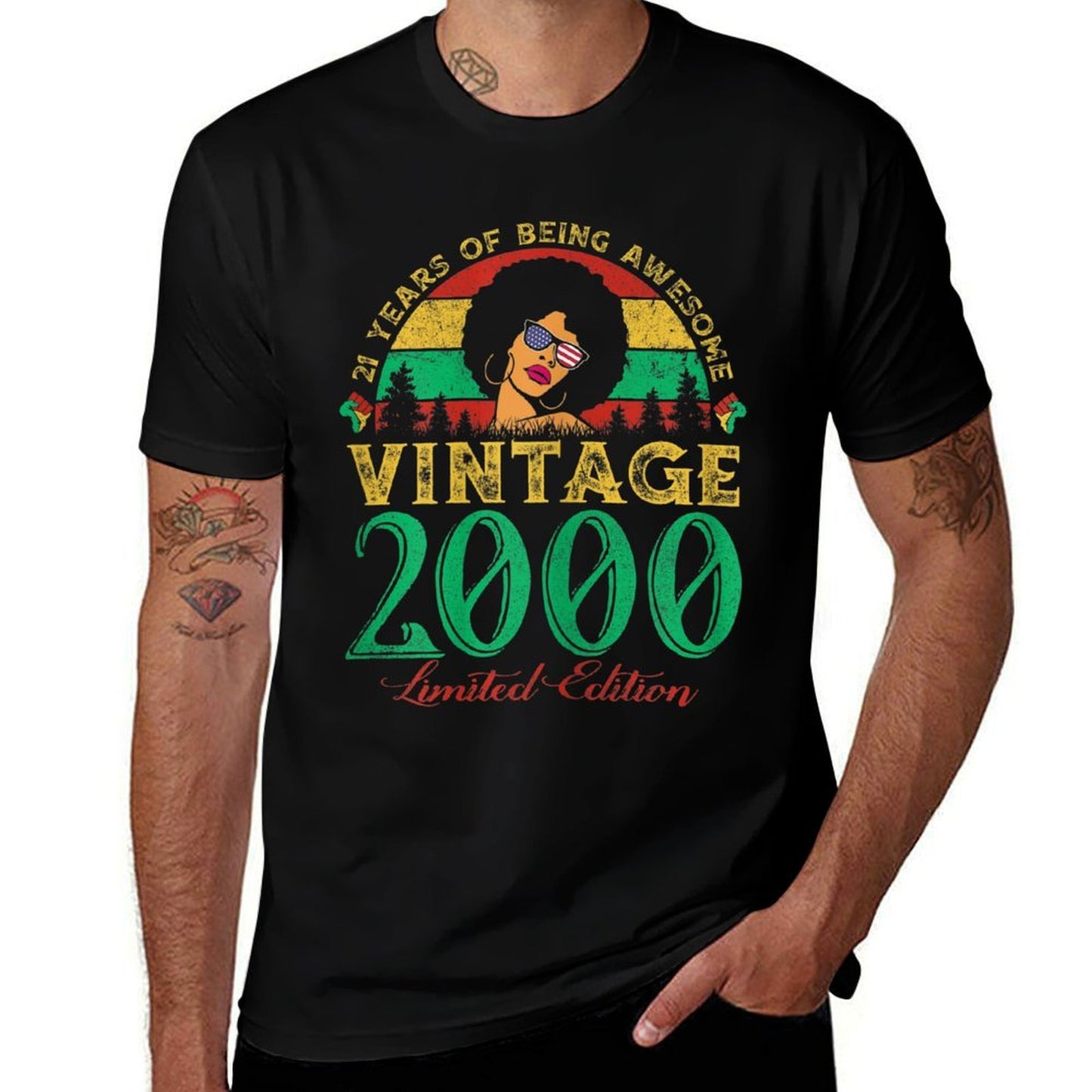 Womens Vintage 2000 Sunset 21 Years Old Black Woman 21st Birthday Wrinkle-resistant T-Shirt