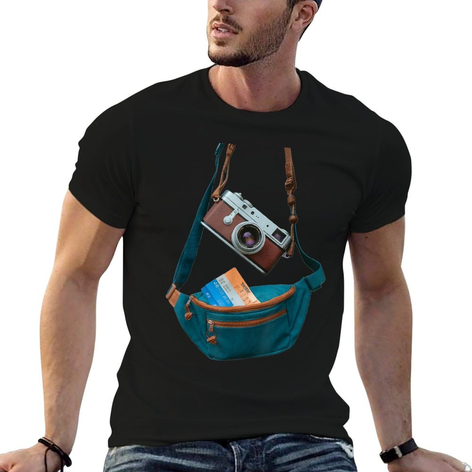 Tourist Spirit Day Camera Passport Fanny-pack  Fade-proof Color T-Shirt