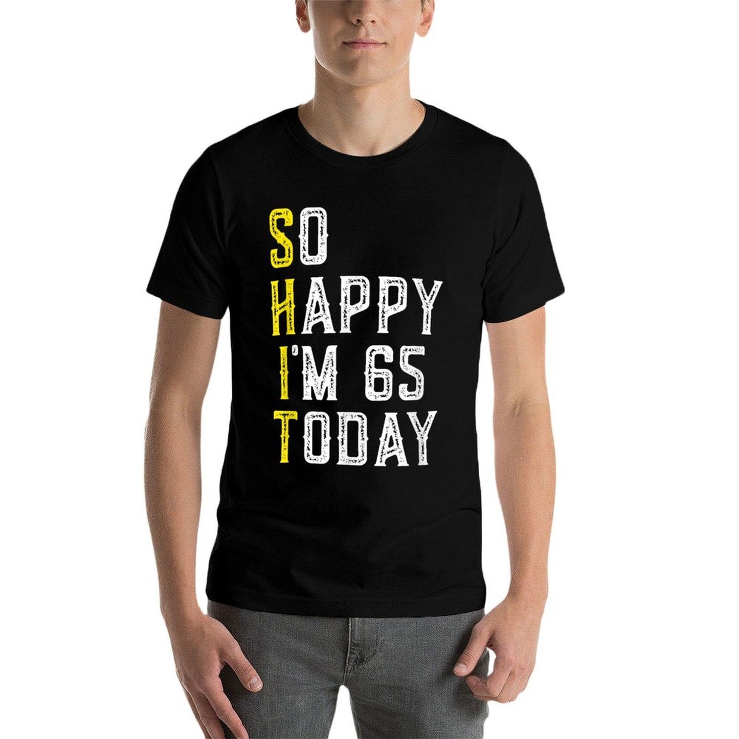 So Happy I'm 65 Years Old Gag Funny 65th Birthday  Heathered Texture T-Shirt