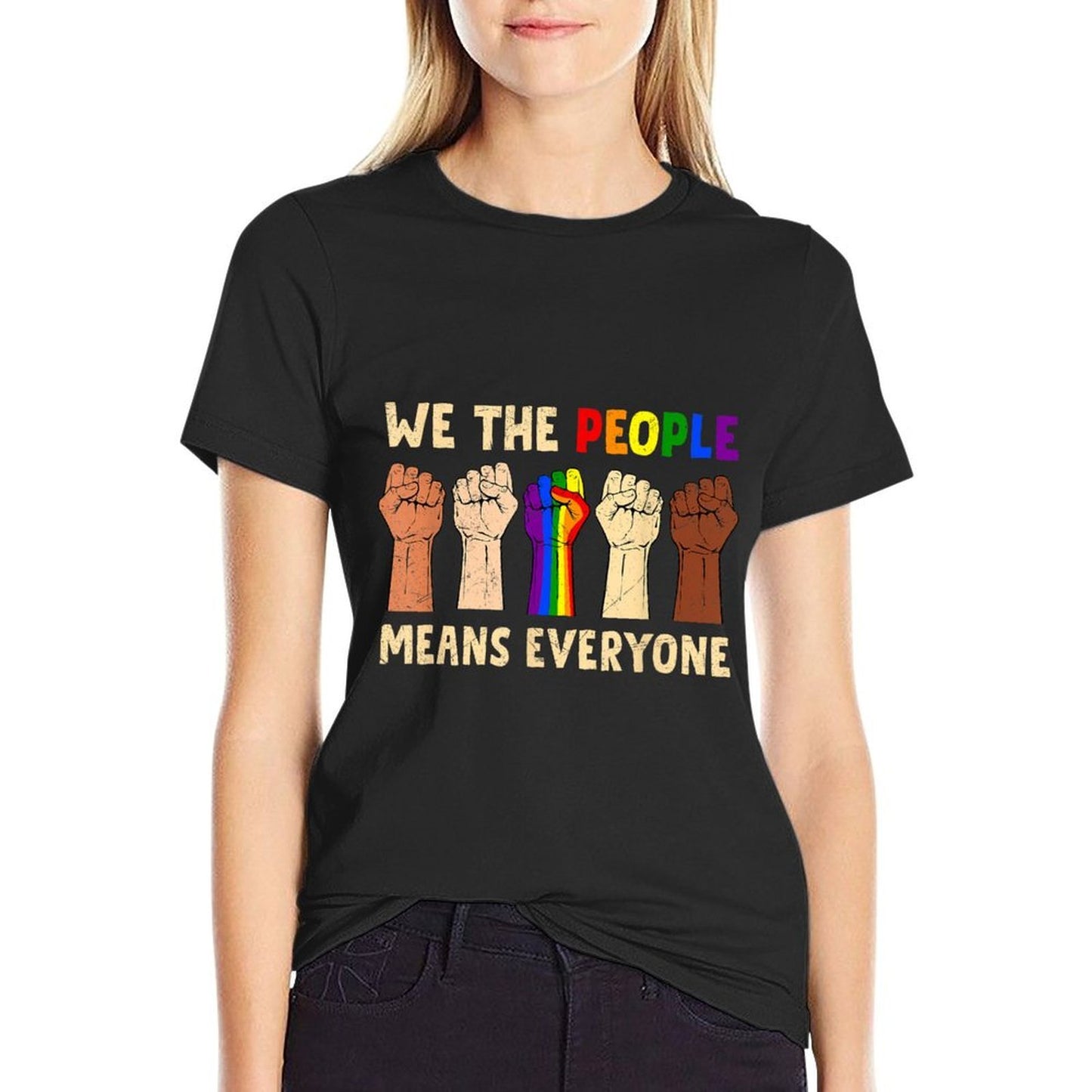 We The People Means Everyone LGBT BLM Black Melanin Oversized Silhouette T-Shirt