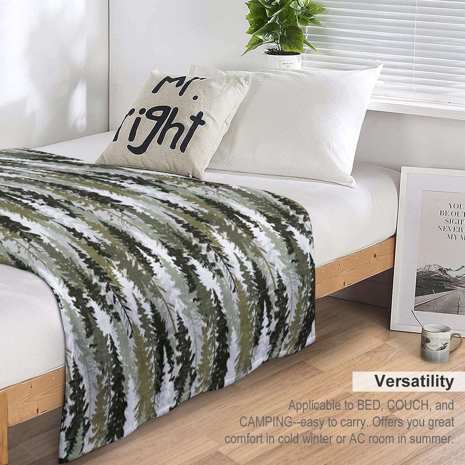 Pine Tree Forest  Olive Machine-washable Throw Blanket