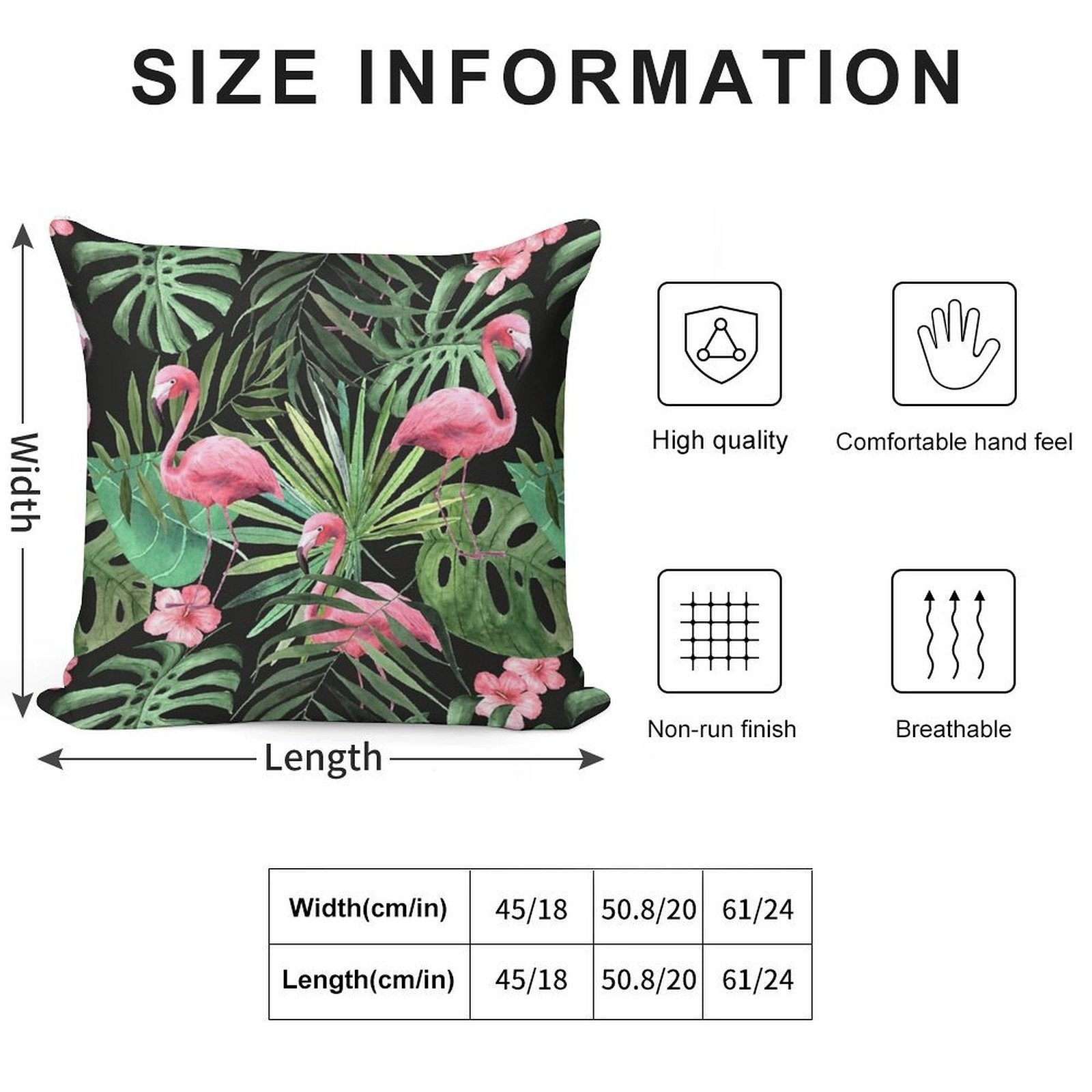 Palm Leave With Flamingo Pattern Soft Short Plush Fabric Throw Pillow