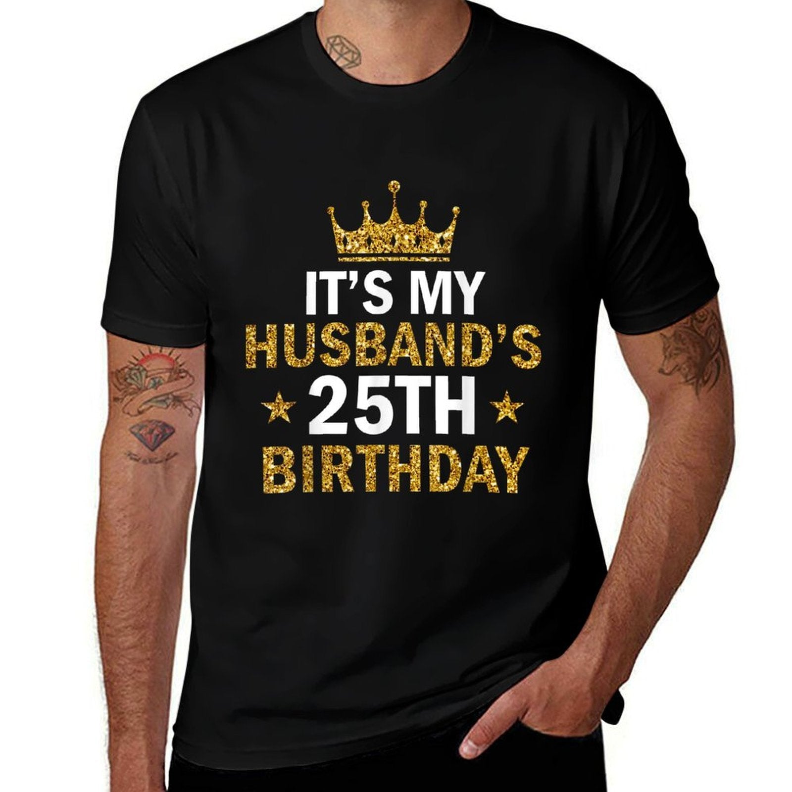 It's My Husband's 25 Year Old Birthday Couple 25th Birthday  Trendy Pattern T-Shirt