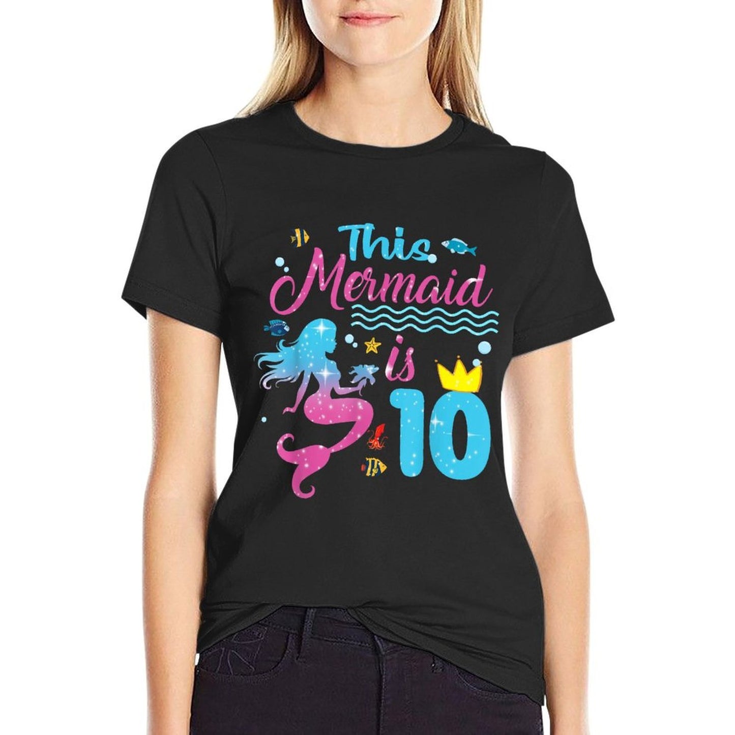 This Mermaid Is 10 Year Old Girls 10th Birthday Mermaid  Heathered Texture T-Shirt