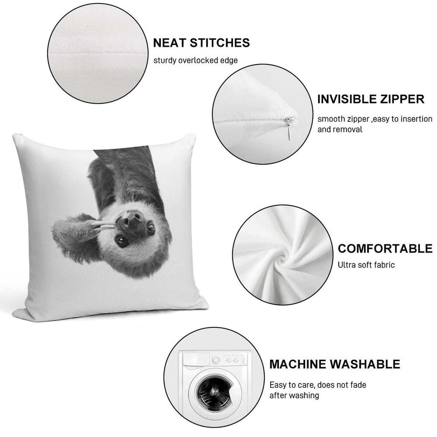 Sloth Soft Durable Construction Throw Pillow