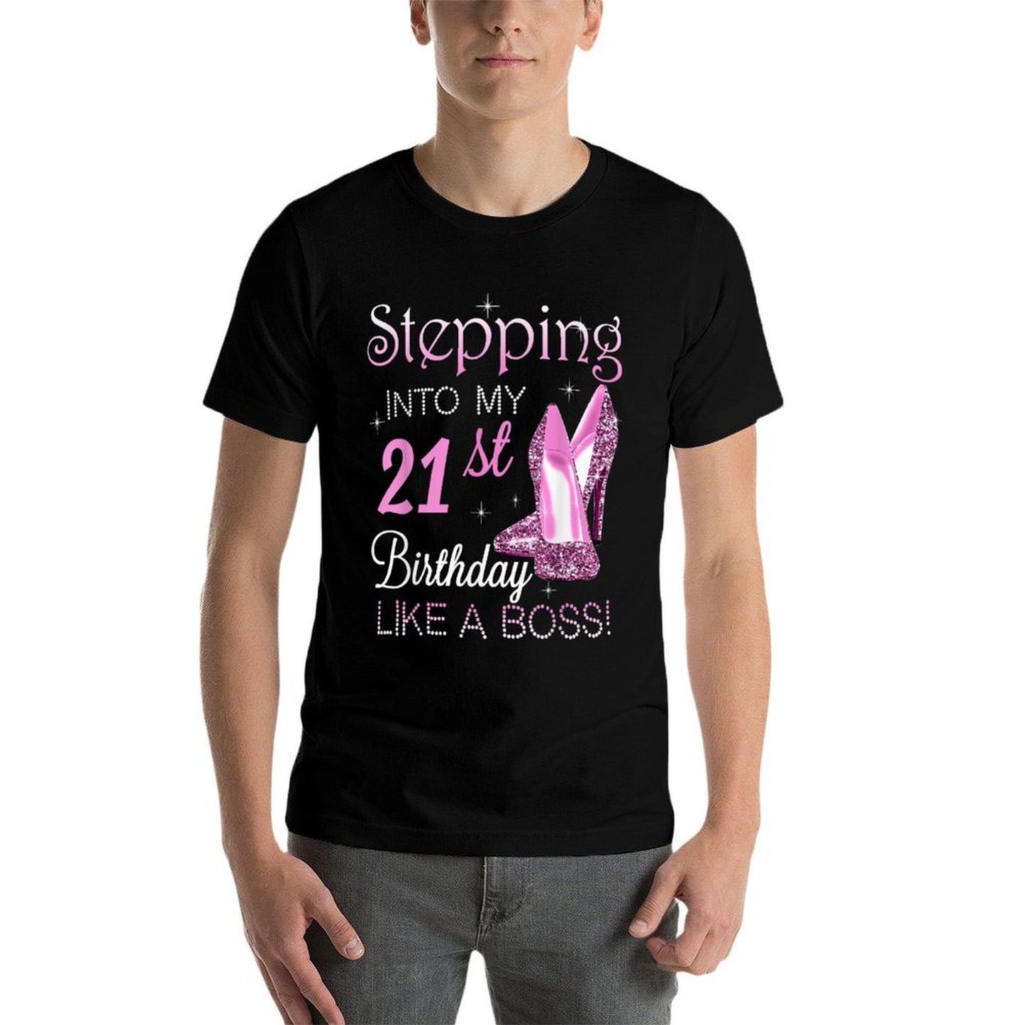 Stepping Into My 21st Birthday Like A Boss Funny For Women Rolled Sleeves T-Shirt