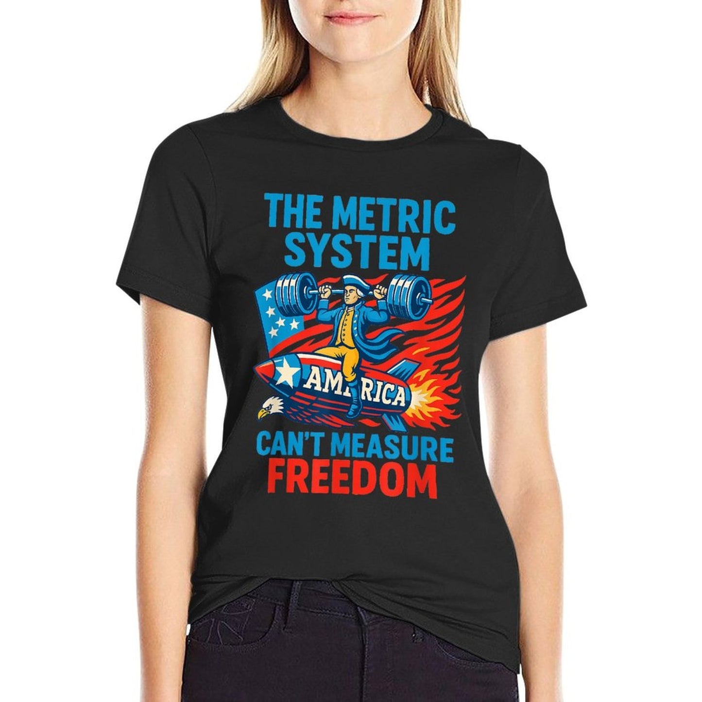 The Metric System Cant Measure Freedom Eagle USA Meme Cotton T-Shirt