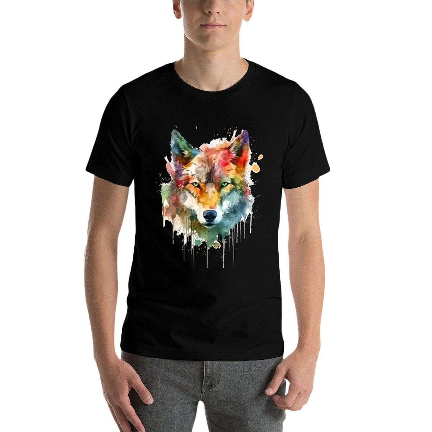 Wolf Head Watercolor Polyester Blend T-Shirt