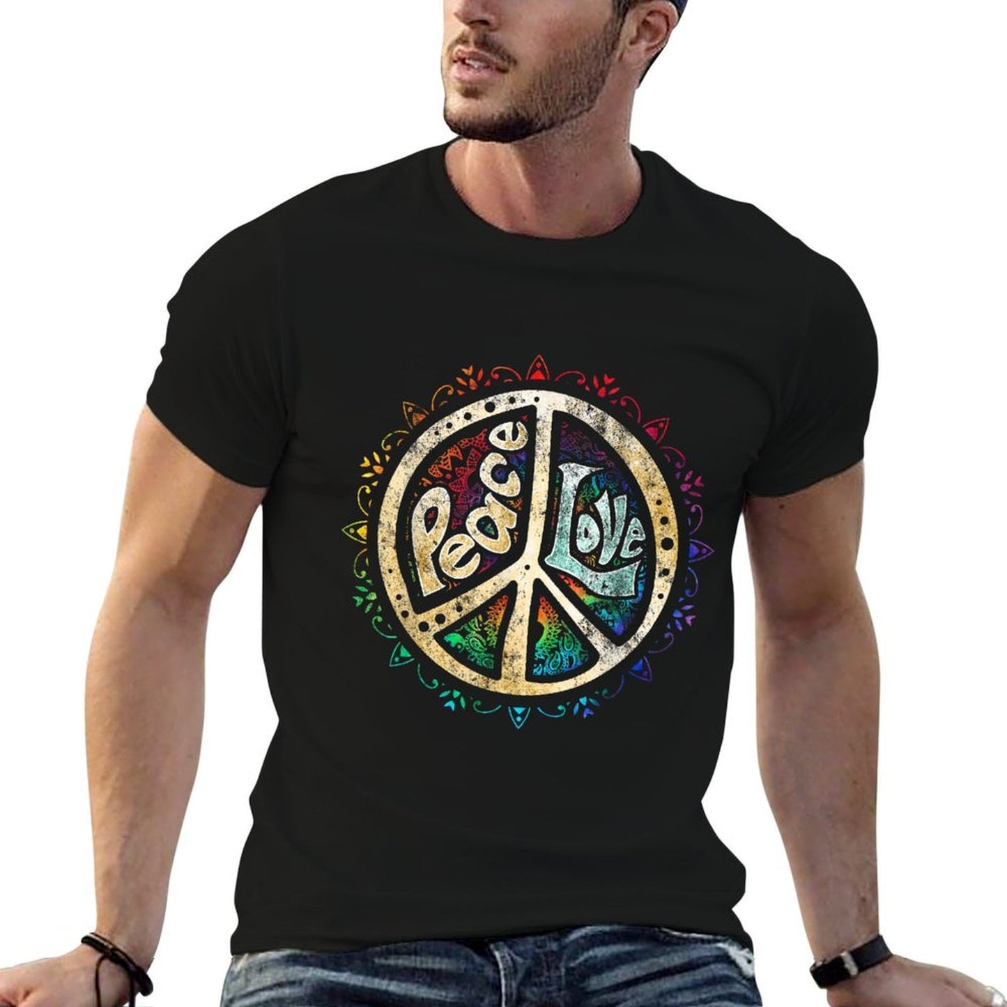 Vintage Groovy Hippie Gifts Retro Psychedelic Peace Sign Hip Funky Radical Unisex Adult Classic Fit - Black - Small Cotton T-Shirt