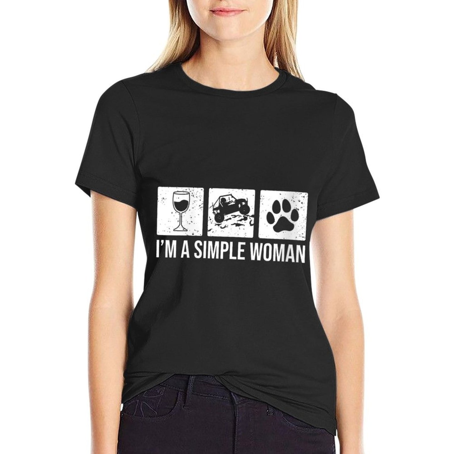 Womens Im A Simple Woman - Wine UTV Dogs, SxS Side-By-Side Comfortable T-Shirt