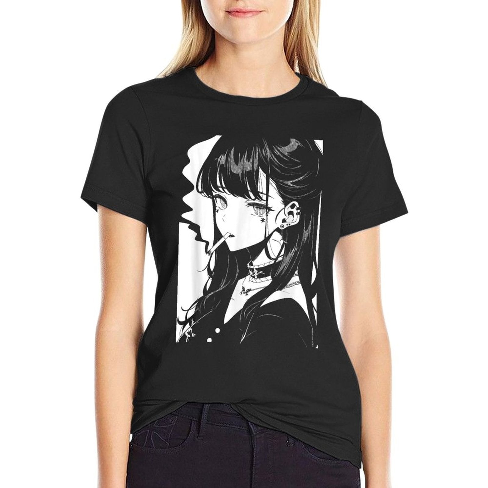 Anime Horror Girl Aesthetic Soft Grunge Waifu Japanese Otaku  Graphic-printed T-Shirt