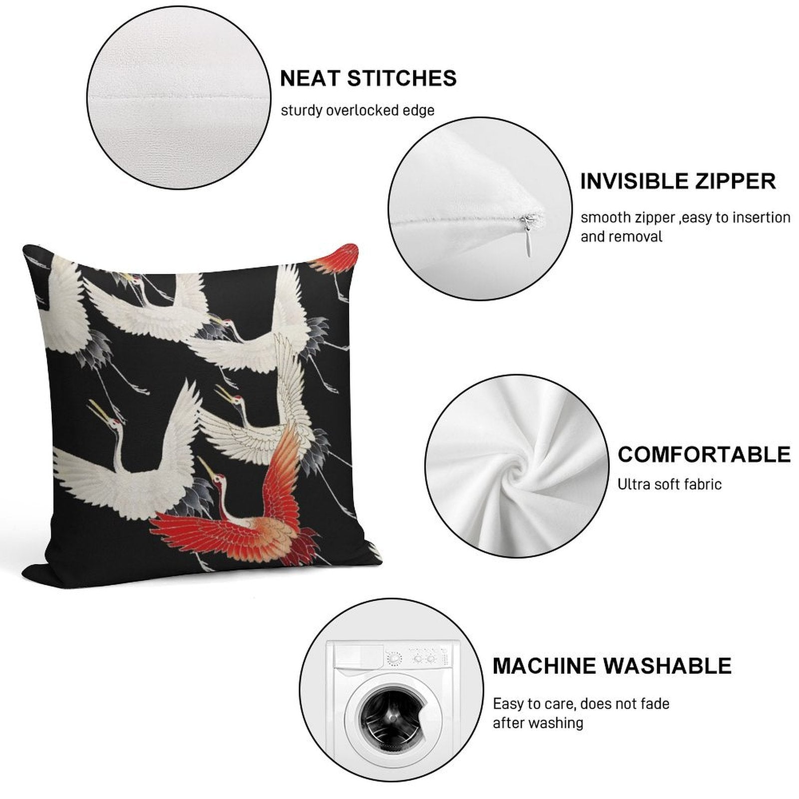 Myriad Flying Cranes in A Furisode (1910–1920) Soft Shrink-Resistant Throw Pillow