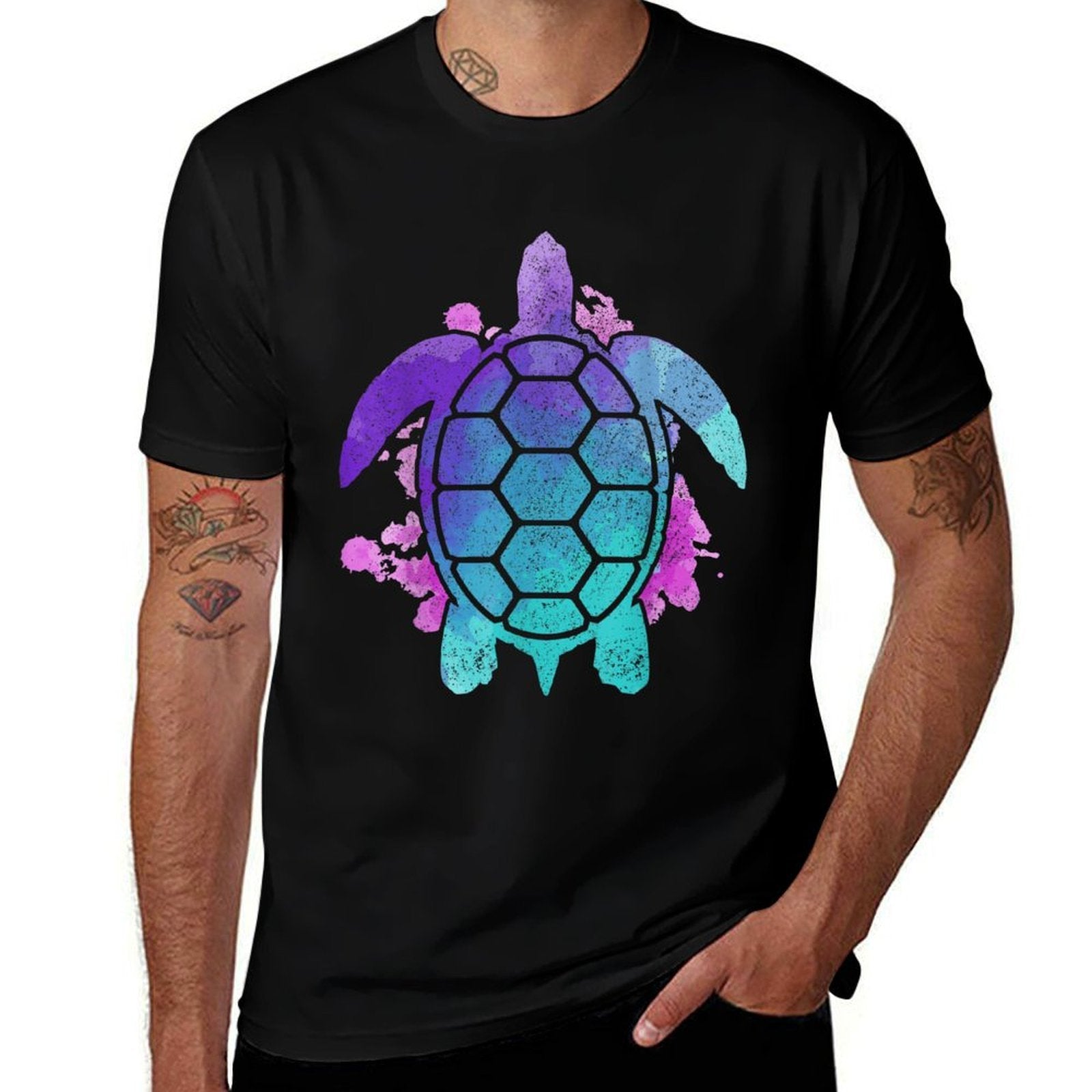 Sea Turtle - Watercolor Art Ocean SCuba Diving  Slim-fit Cut T-Shirt