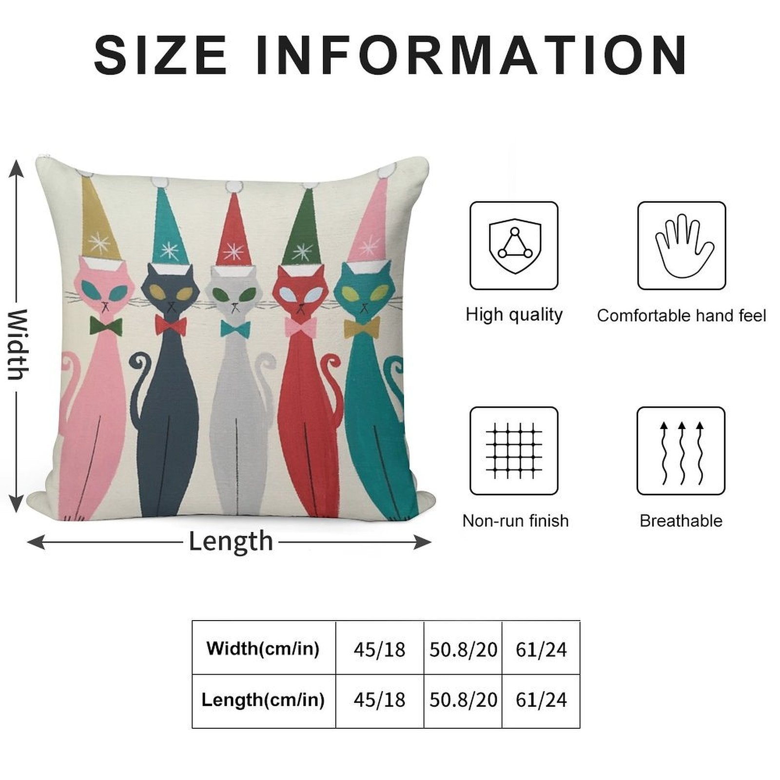 Multicolor Kitty Santa Soft Washable Throw Pillow