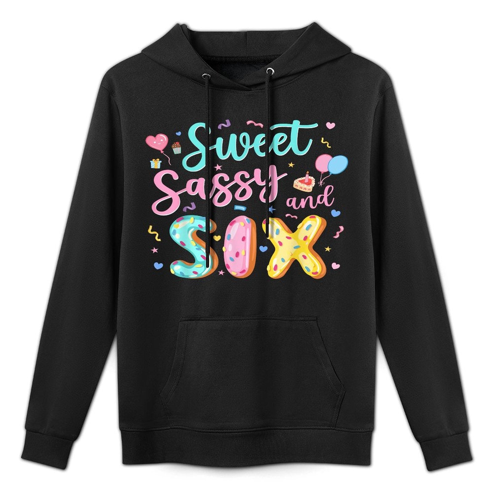6Th Birthday Girl Sweet Sassy And Six Donut 6 Year Old Kids Shrink-Resistant Hoodie