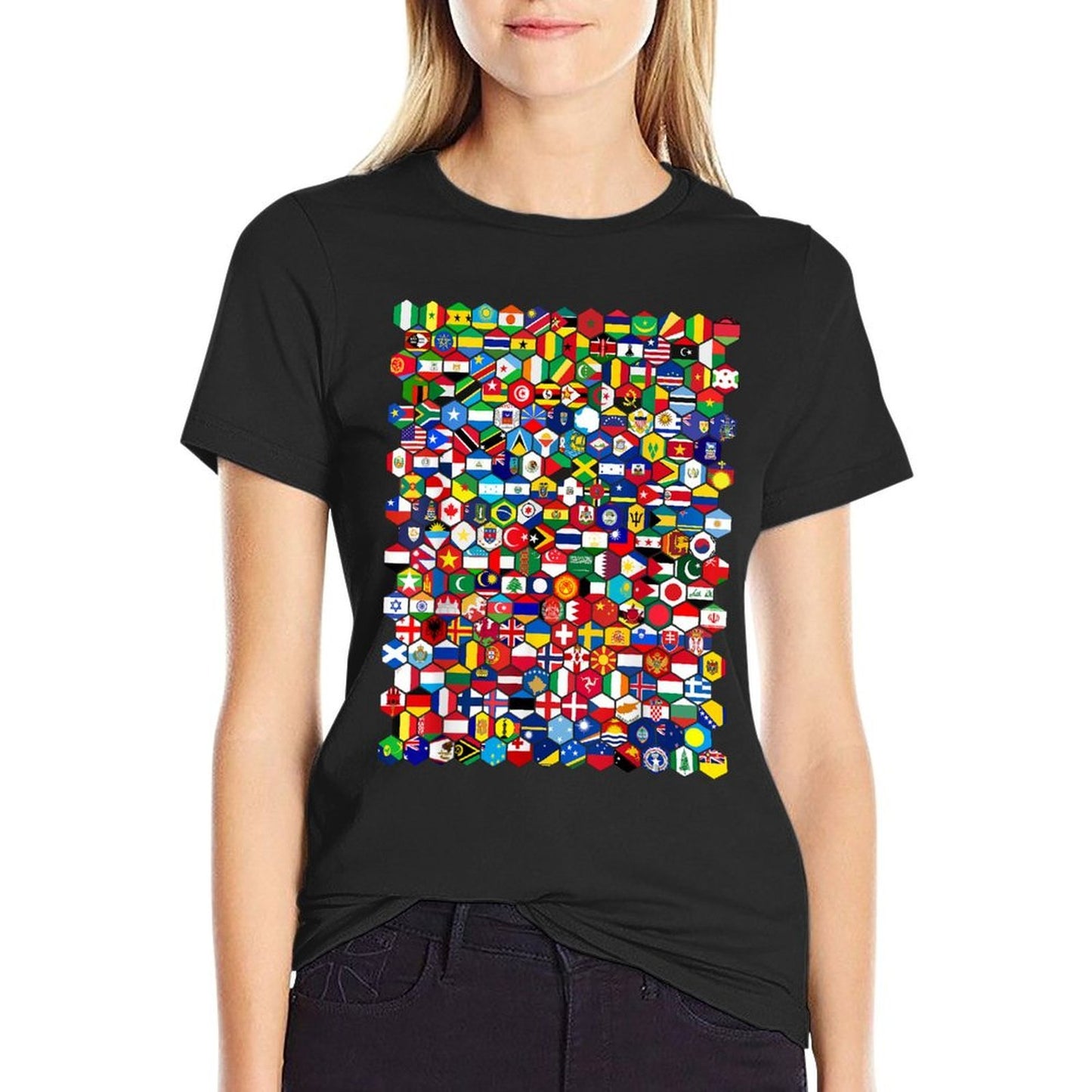 Worlds in Hexagonal Pattern, National Flags Durable T-Shirt