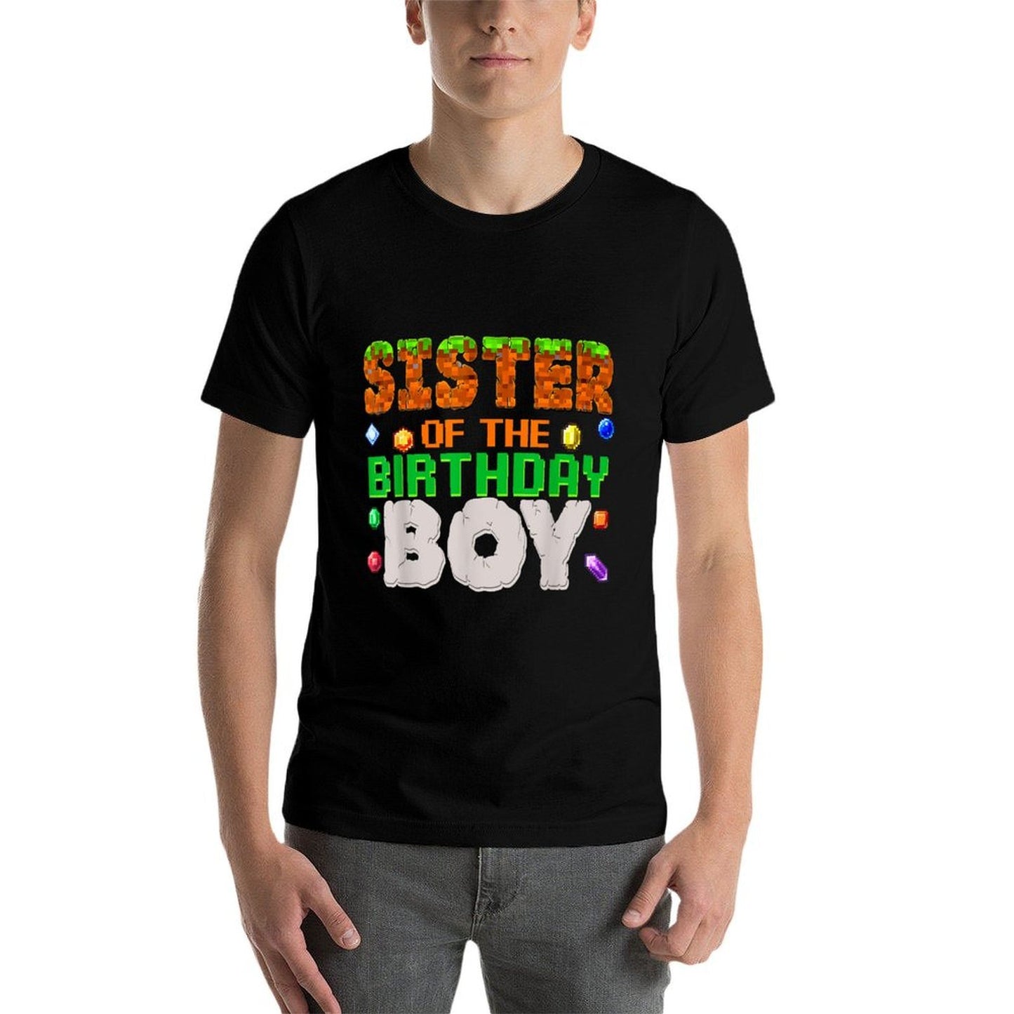 Sister Of The Birthday Boy Video Gamer Pixel Number  Cotton T-Shirt