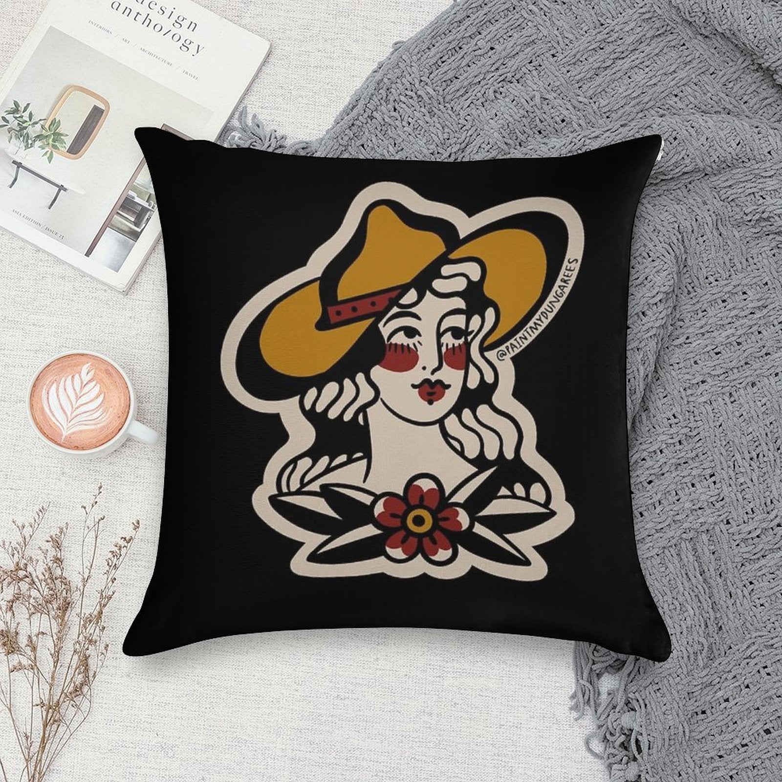 Traditional Cowgirl Tattoo Flash Soft Home Decor Throw Pillow