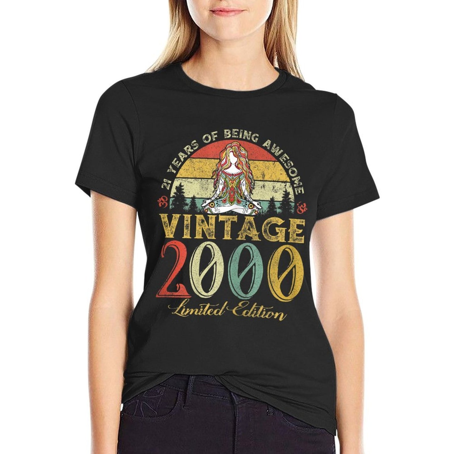 Womens Vintage 2000 Sunset 21 Years Old Witch 21st Birthday Gift Easy-care T-Shirt