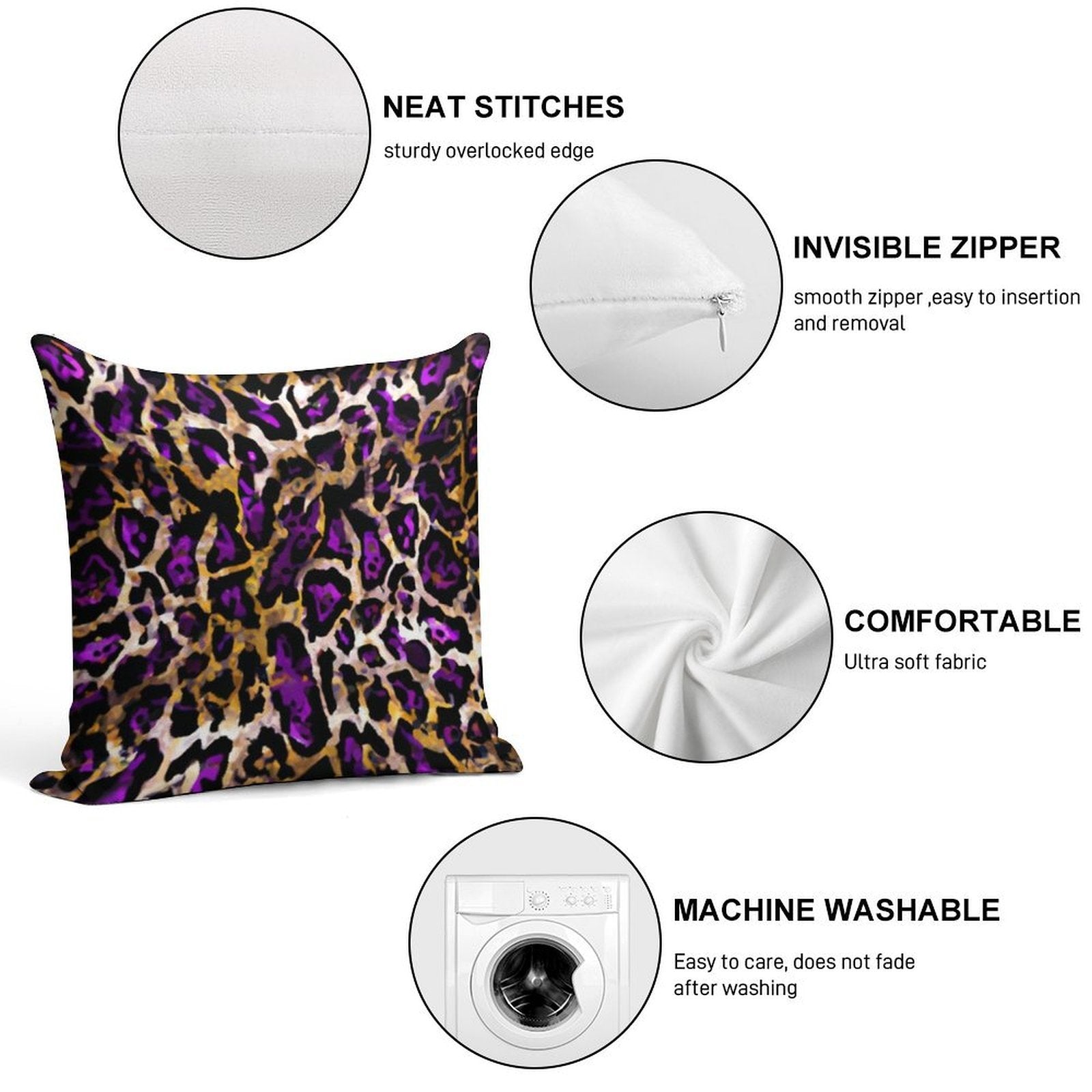 Abstract Purple And Gold Leopard Print Soft Washable Throw Pillow