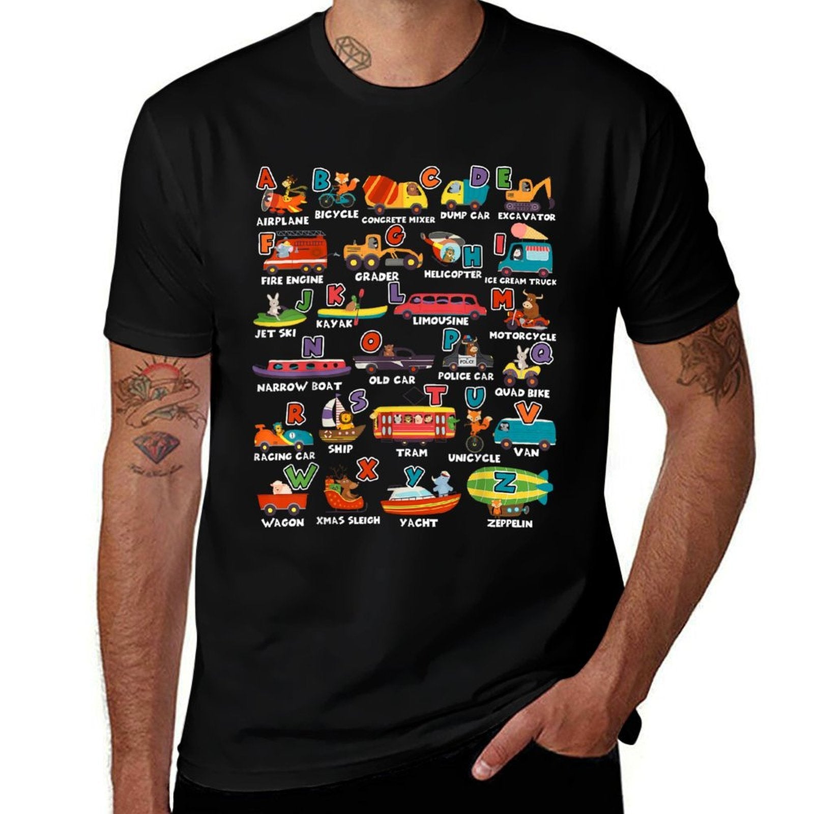 Alphabet Learning Transportation Animal Letter ABCs Teacher  Eco-friendly Material T-Shirt