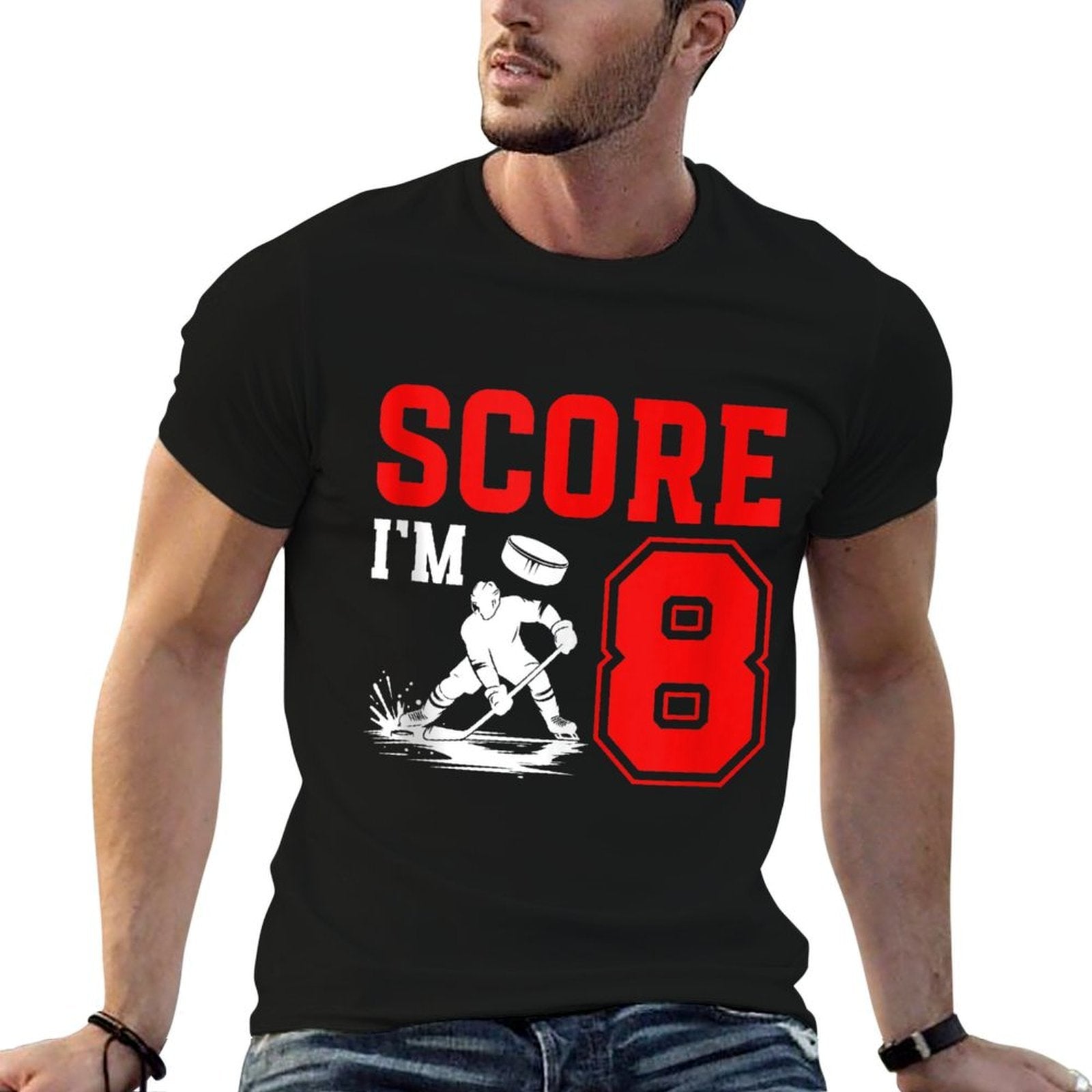 8th Ice Hockey Birthday Eight Year Old Ice Hockey Player  Eco-friendly Material T-Shirt