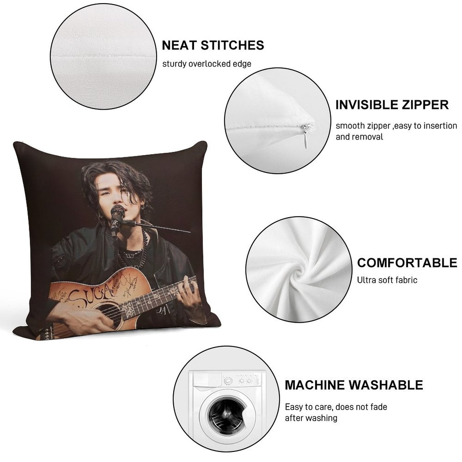 Min Yoongi Concert Soft Shrink-Resistant Throw Pillow