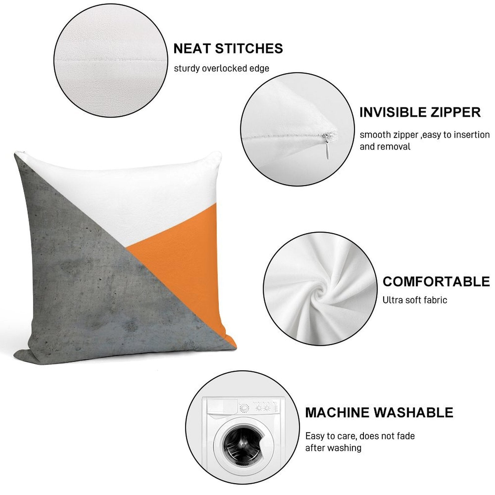 Concrete Grey And Orange Geometric Background Soft Style Accent Throw Pillow