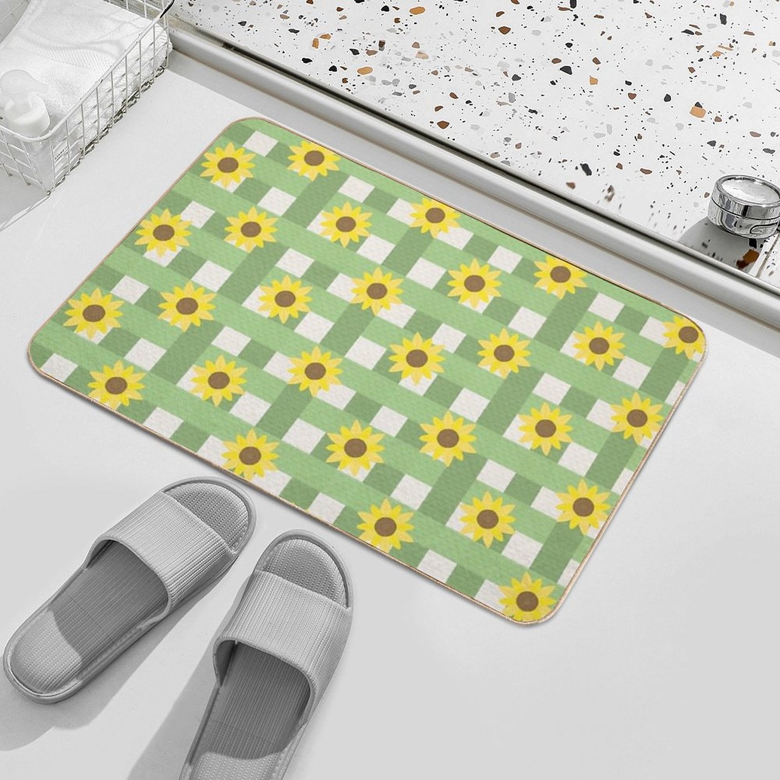 Sunflower Gingham Pattern Durable Bath Mat