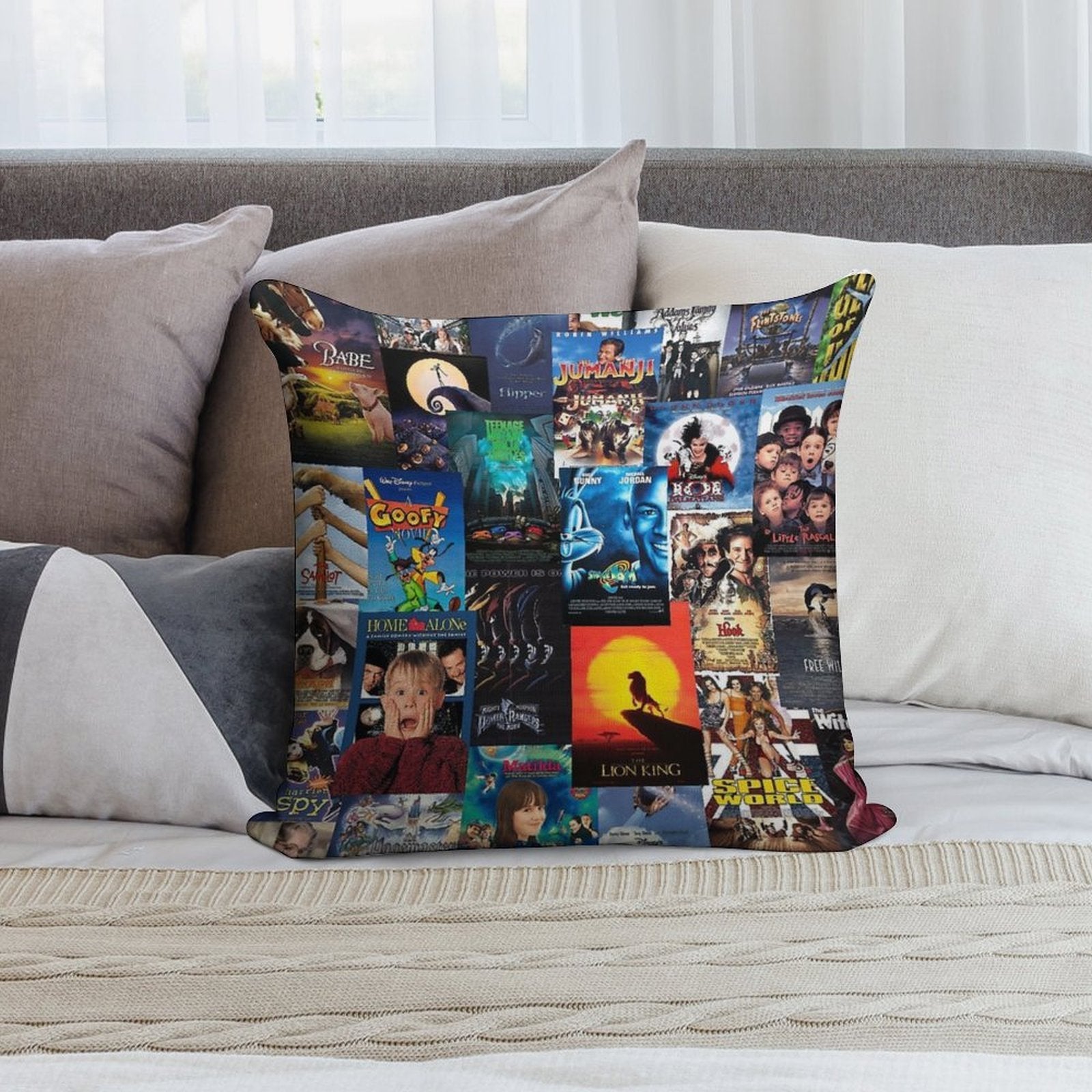 90s Childhood Movie Posters Soft Washable Throw Pillow