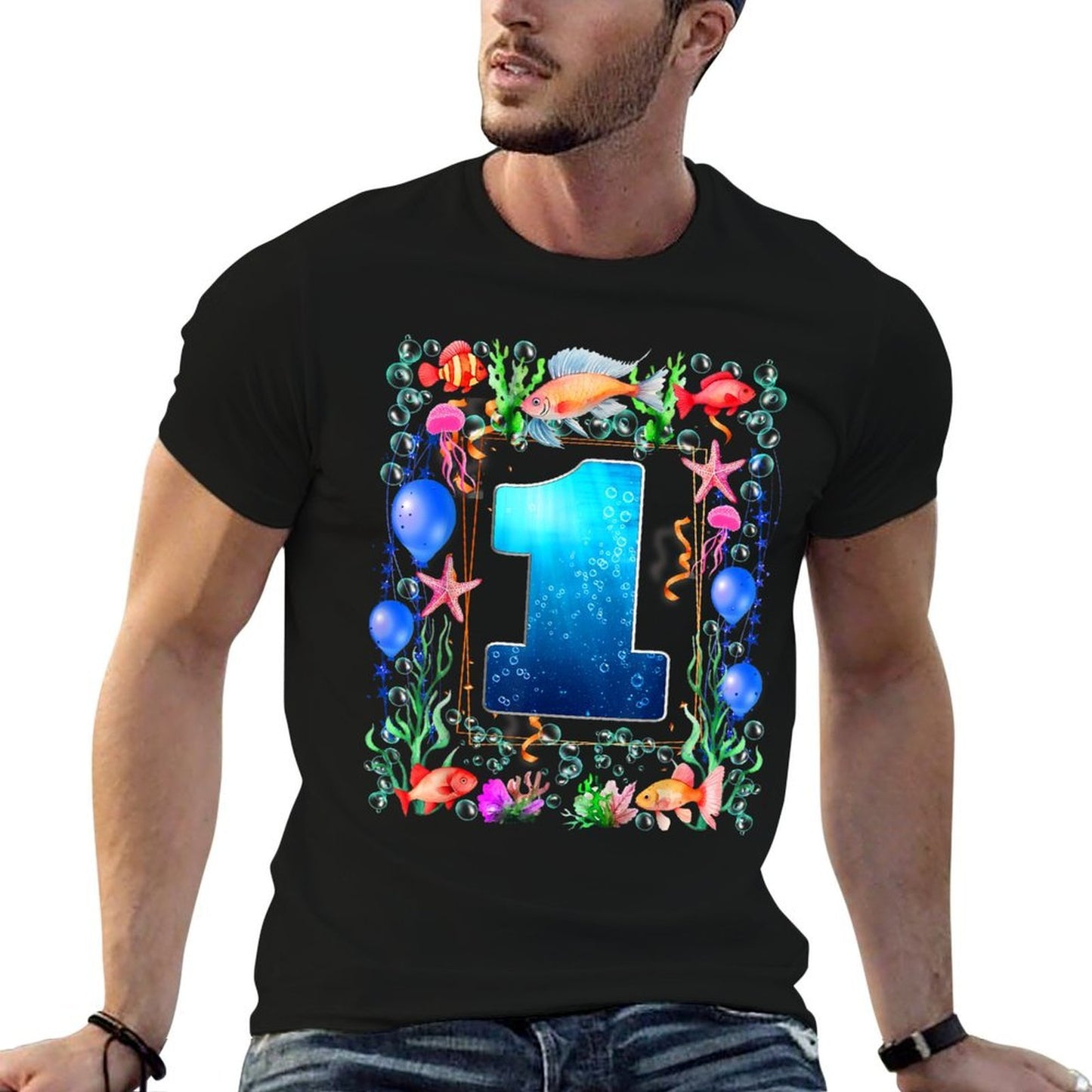 1st Birthday Party 1 Year Old Sea Fish Aquarium Birthday Boy Lightweight T-Shirt