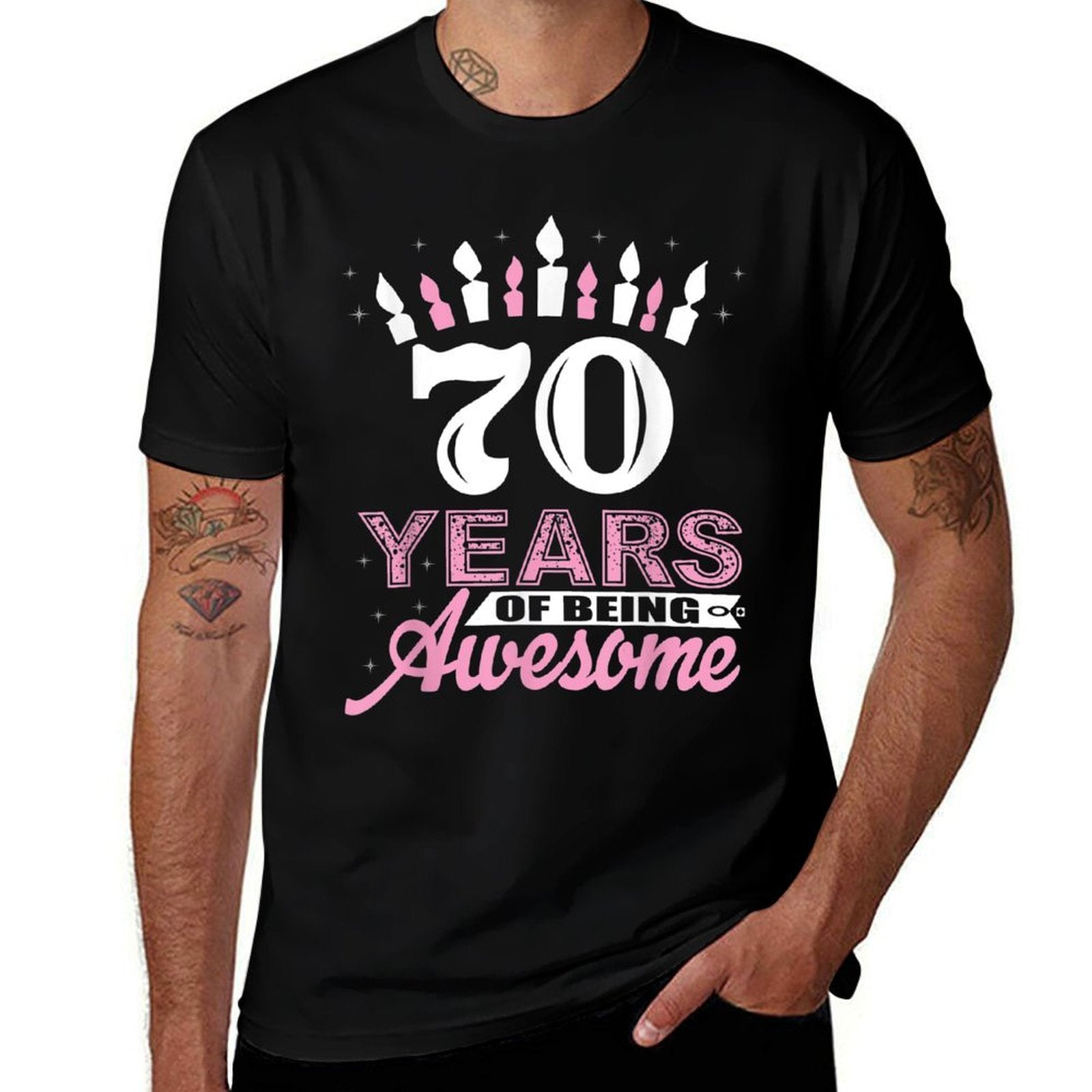 70 Years Old 70th Birthdays For Women - Candle Gift  Wrinkle-resistant T-Shirt