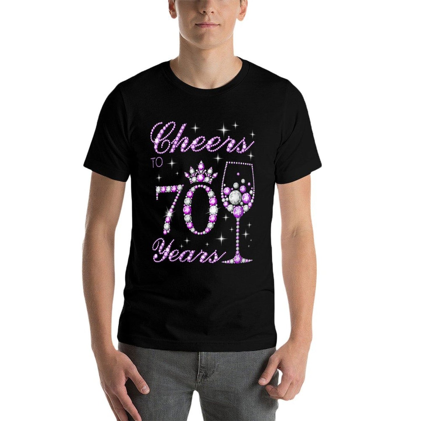 Womens Cheers to 70 Years Old Women Purple Crown 70th Birthday Summer-ready Fabric T-Shirt