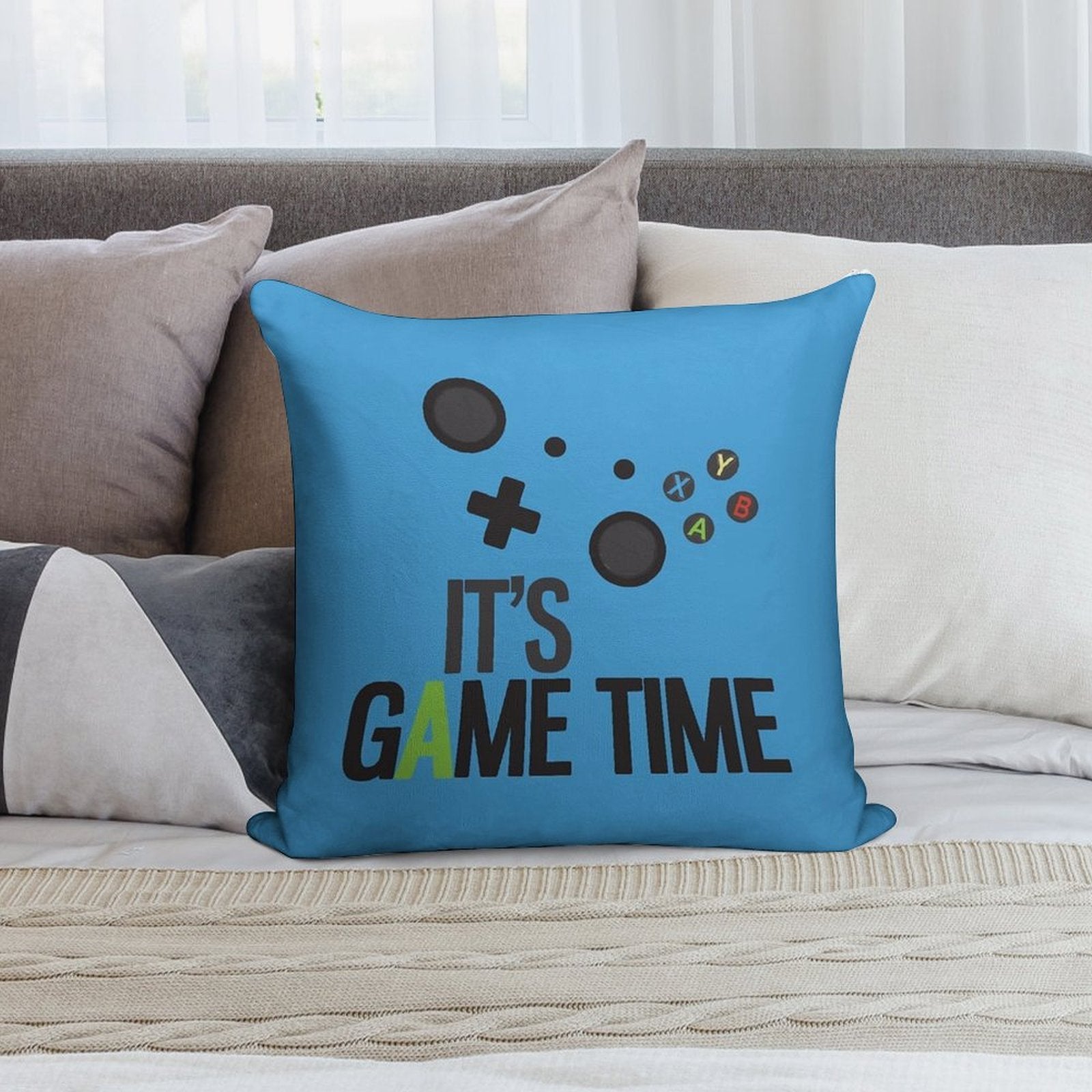 It's Game Time - BLUE Soft Hidden Zipper Throw Pillow