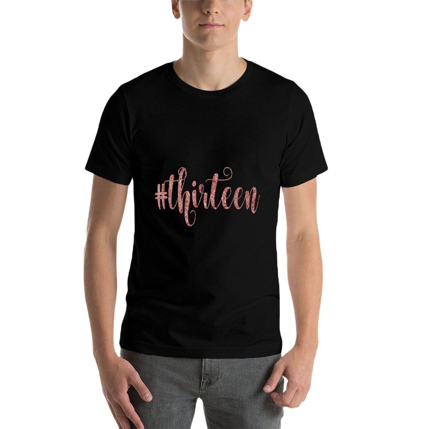 13th Birthday Gift Hashtag Thirteen 13 Rose Glam Ribbed Collar T-Shirt