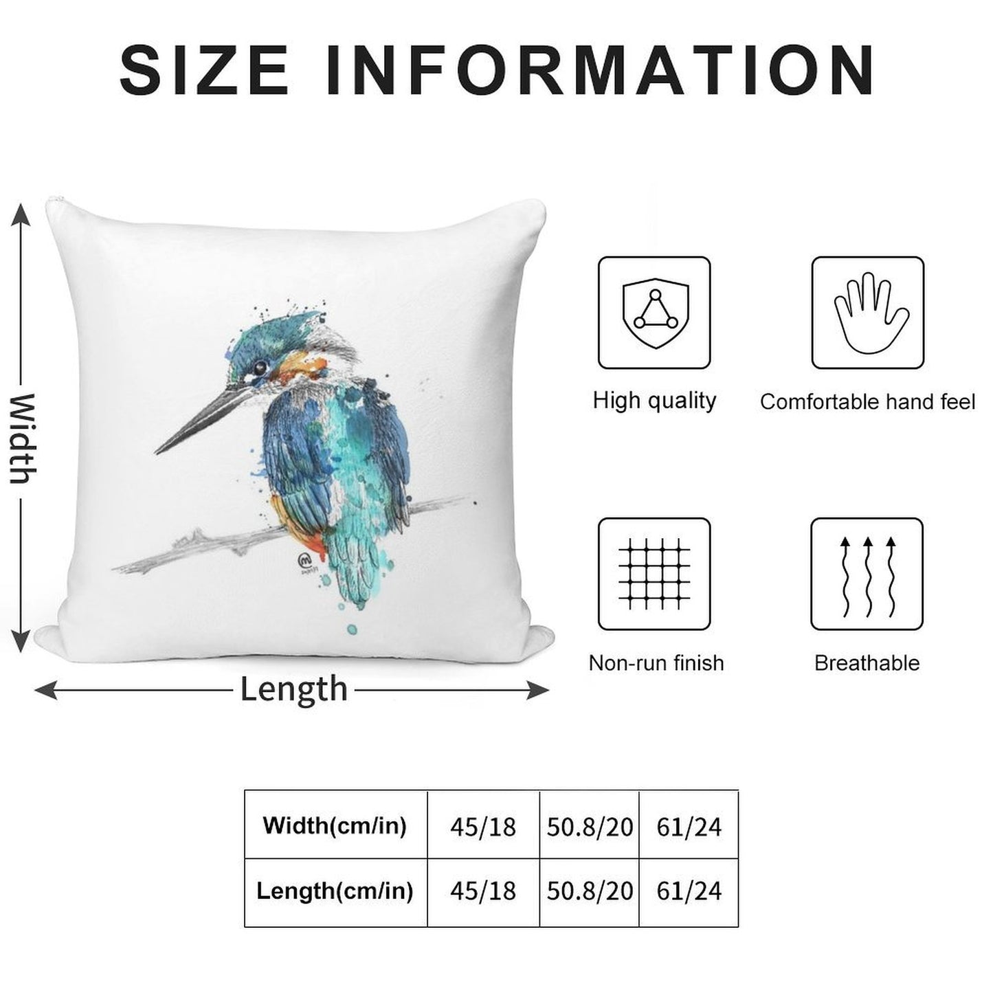 Watercolour Kingfisher Soft Easy Maintenance Throw Pillow
