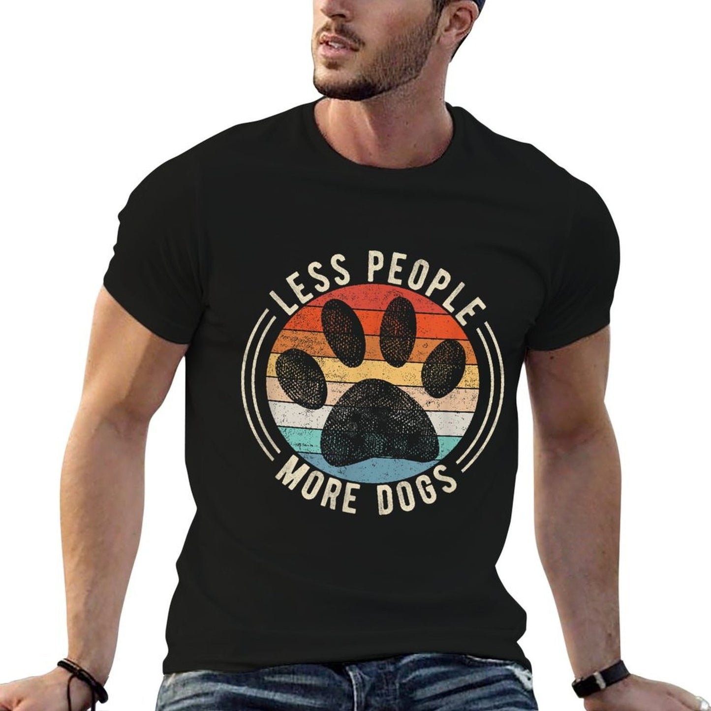 Vintage Retro Funny Sayings Dog Lover Less People More Dogs Easy-care T-Shirt