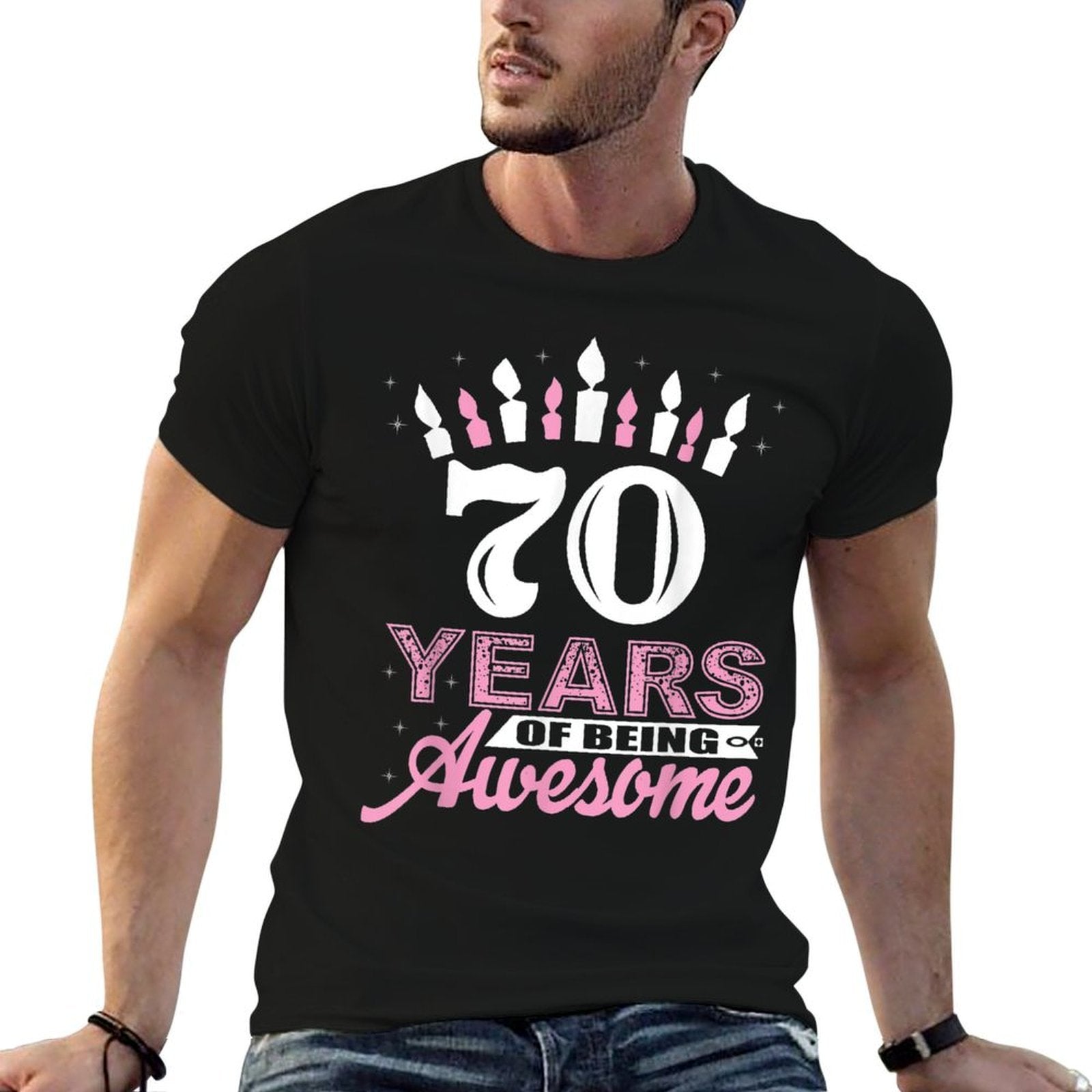70 Years Old 70th Birthdays For Women - Candle Gift  Wrinkle-resistant T-Shirt