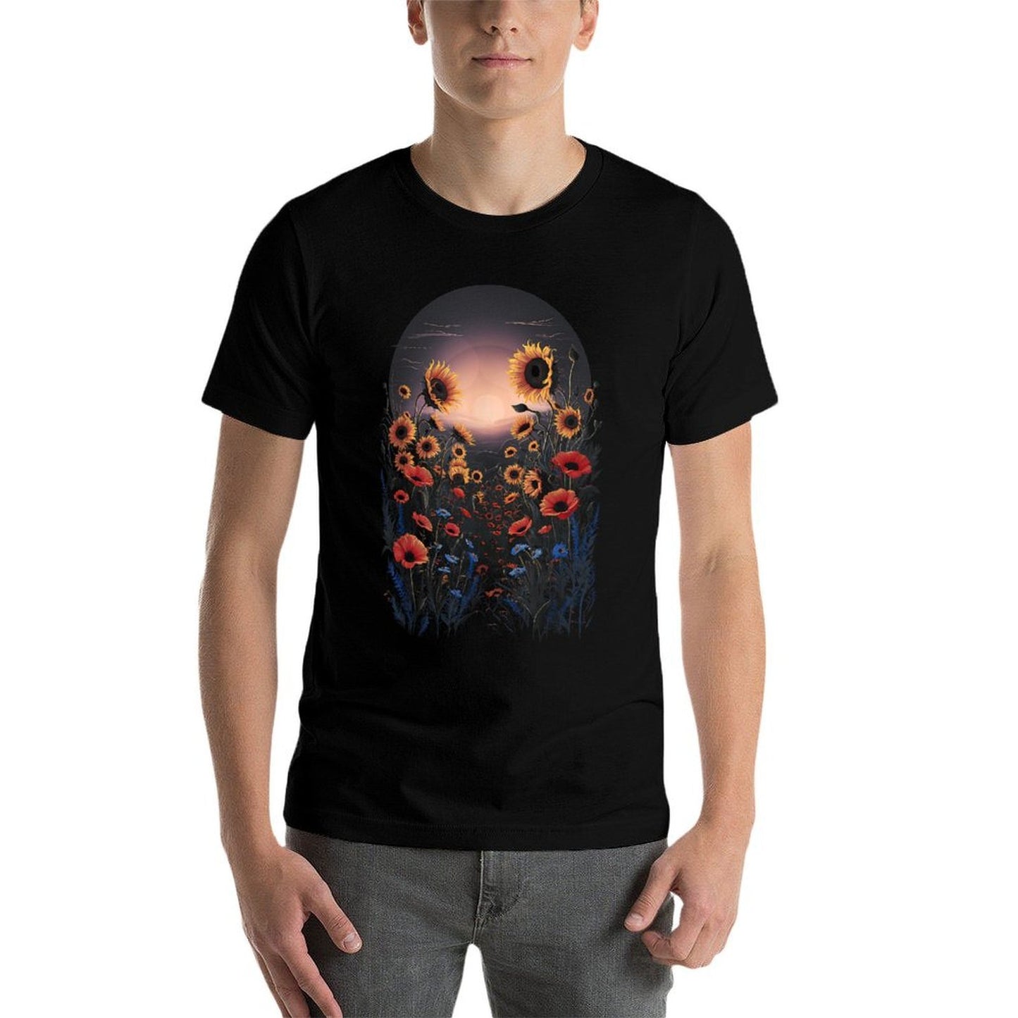 Sunflower Poppy Wildflower Floral Botanical Nature Art Vintage-inspired T-Shirt