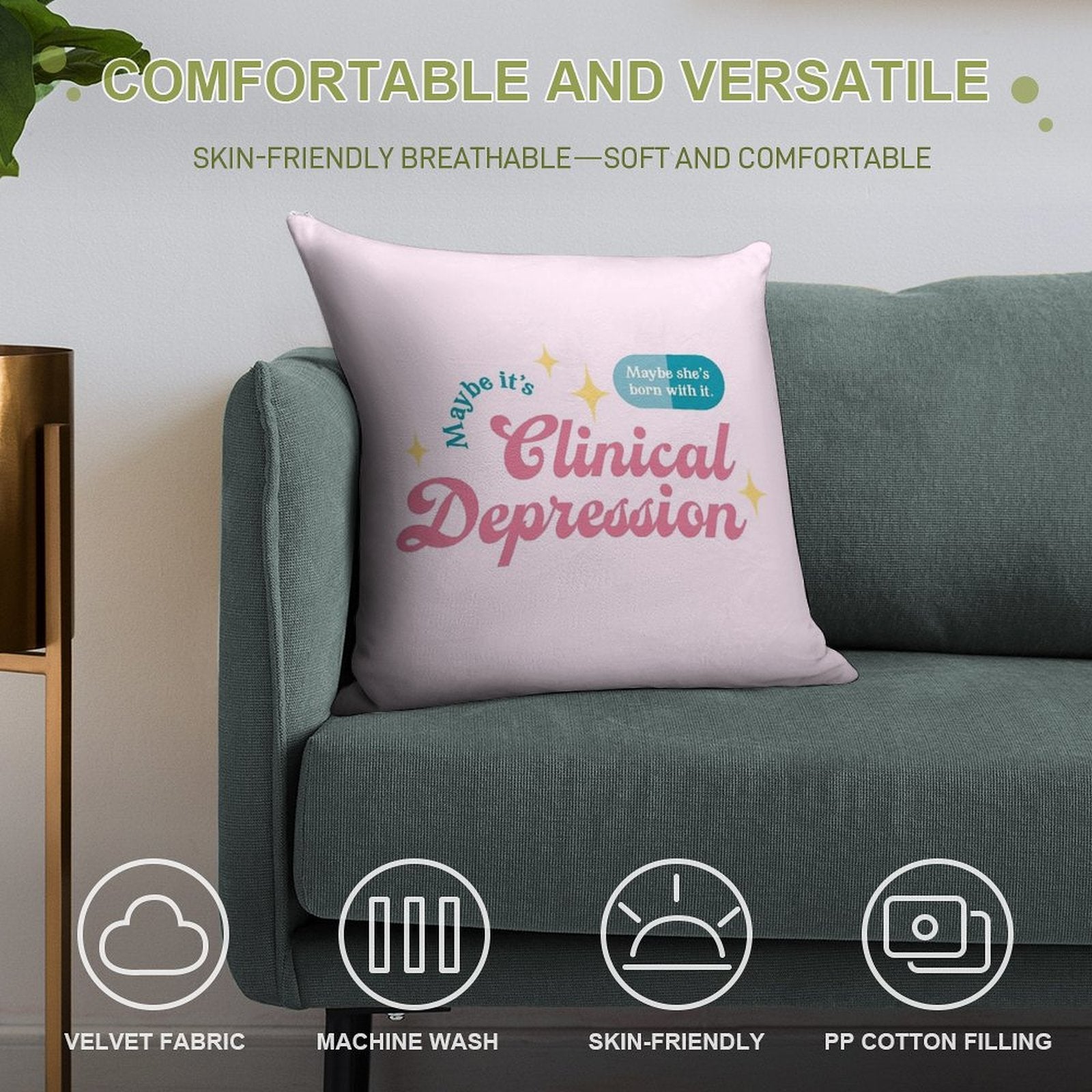 Trixie Mattel - Maybe She's Born with It. Maybe It's Clinical Depression. Soft Easy Maintenance Throw Pillow
