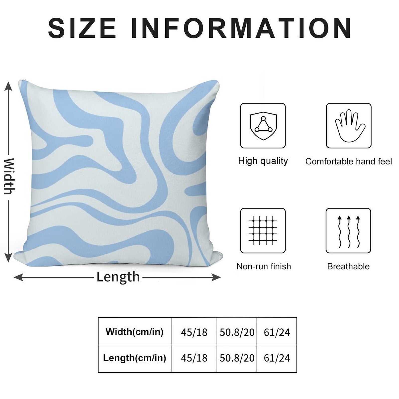 Retro Modern Liquid Swirl Abstract Pattern Square in Light Blue Soft Skin-Friendly Throw Pillow