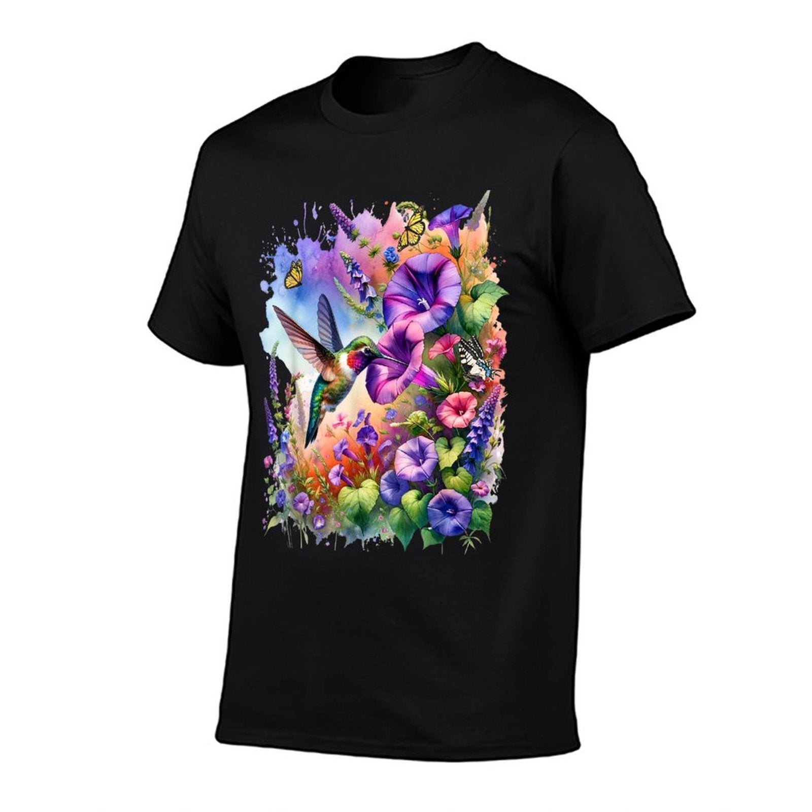 Ruby Throated Hummingbird With Wild Flowers And Butterflies  Quick-drying T-Shirt