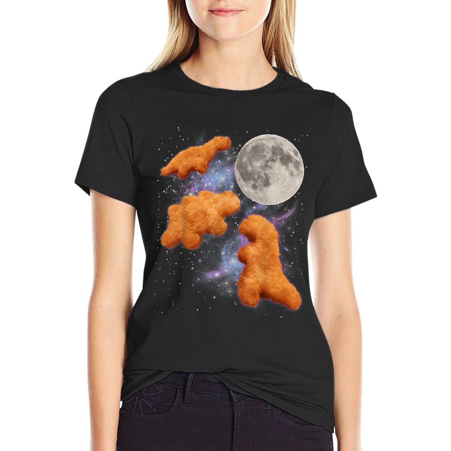 Three Chicken Nuggets Howl at Moon Funny Parody Dino Nugget  Graphic-printed T-Shirt