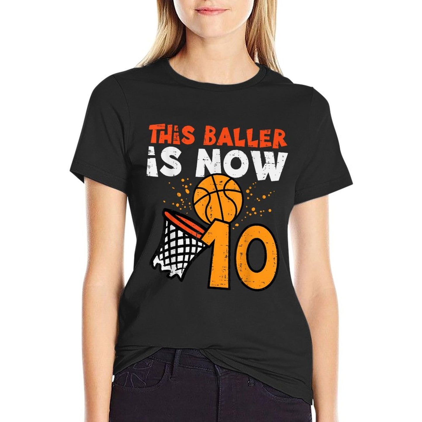 This Baller Is Now 10 Basketball 10th Birthday Bday Boys Kid  Oversized Silhouette T-Shirt