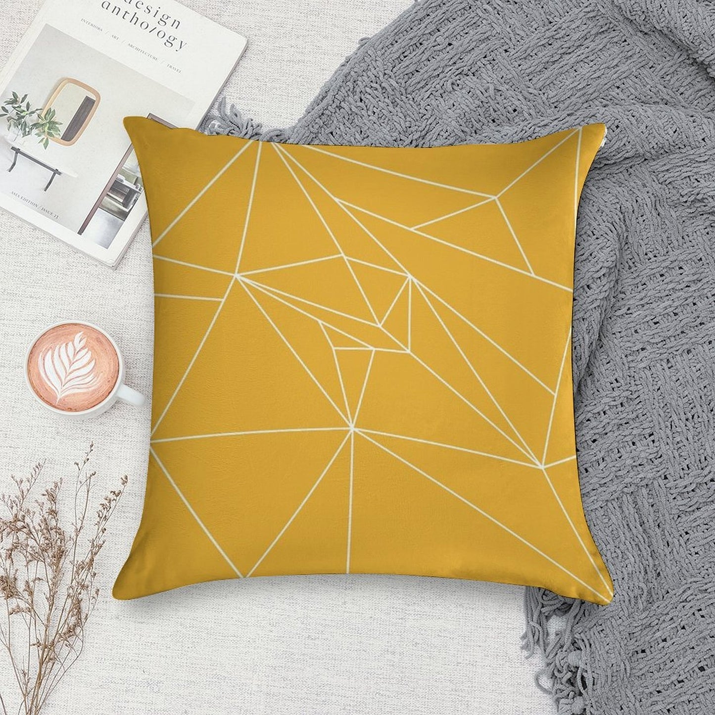 Yellow And White Geometric Lines Soft Anti-Pilling Throw Pillow