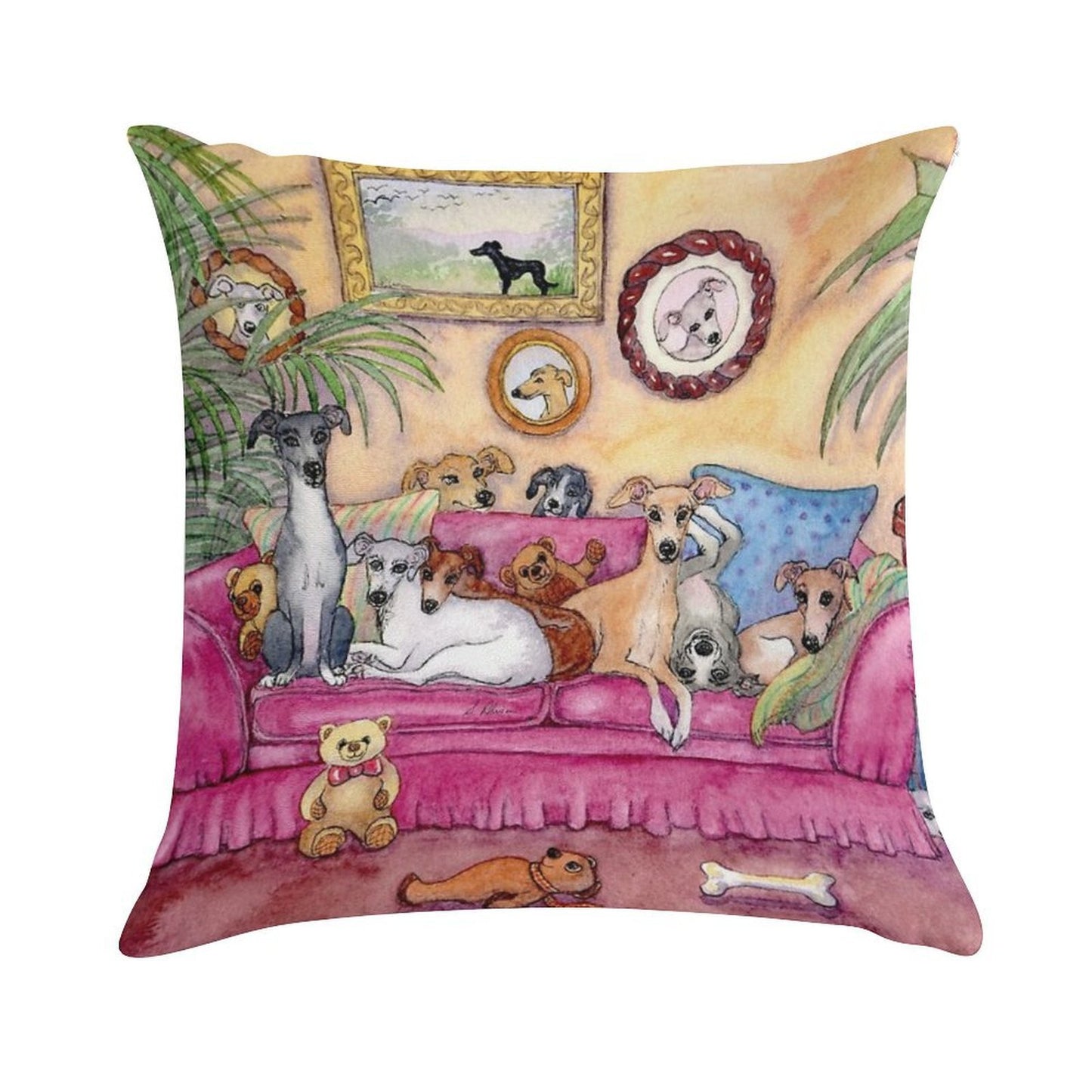 This Is Our Sofa. So - Where's Yours Greyhounds And Whippets on The Couch. Soft Anti-Pilling Throw Pillow